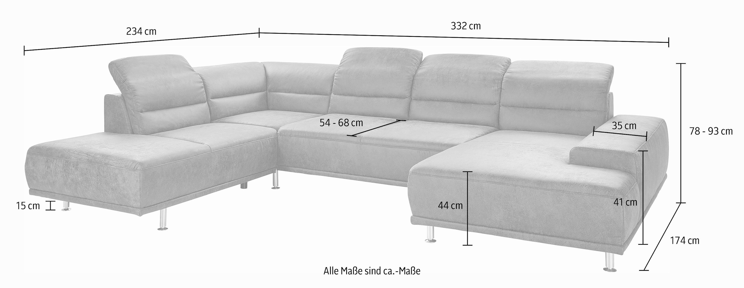 sit&more Wohnlandschaft »Mariola U-Form«, mit Federkern, inklusive Kopfteil- und Sitztiefenverstellung