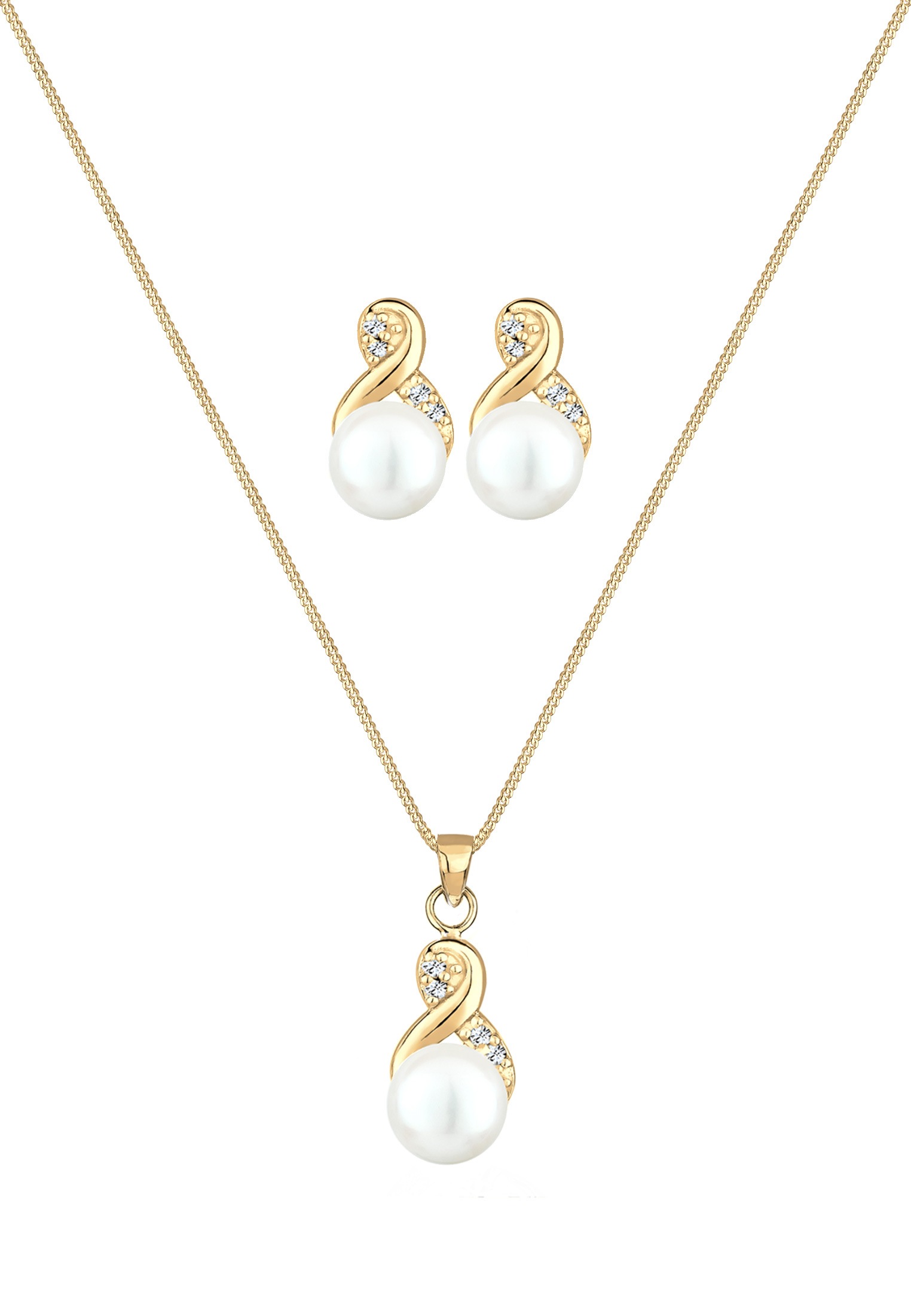 Elli Ohrring und Ketten Set »Schmuckset Infinity Perlen Kristalle 925 Silber«