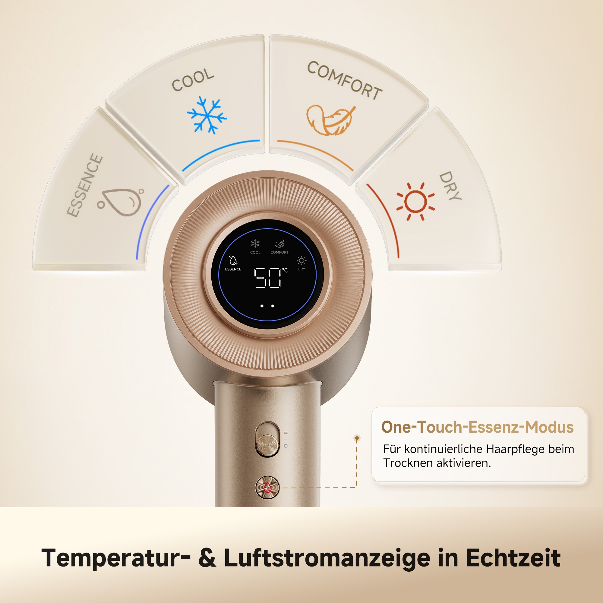 Dreame »Miracle Essence« 1.600 W 2 Aufsätze Essenz-Mikronebel, Rotlichtpflege, Anti-Frizz-Ionen