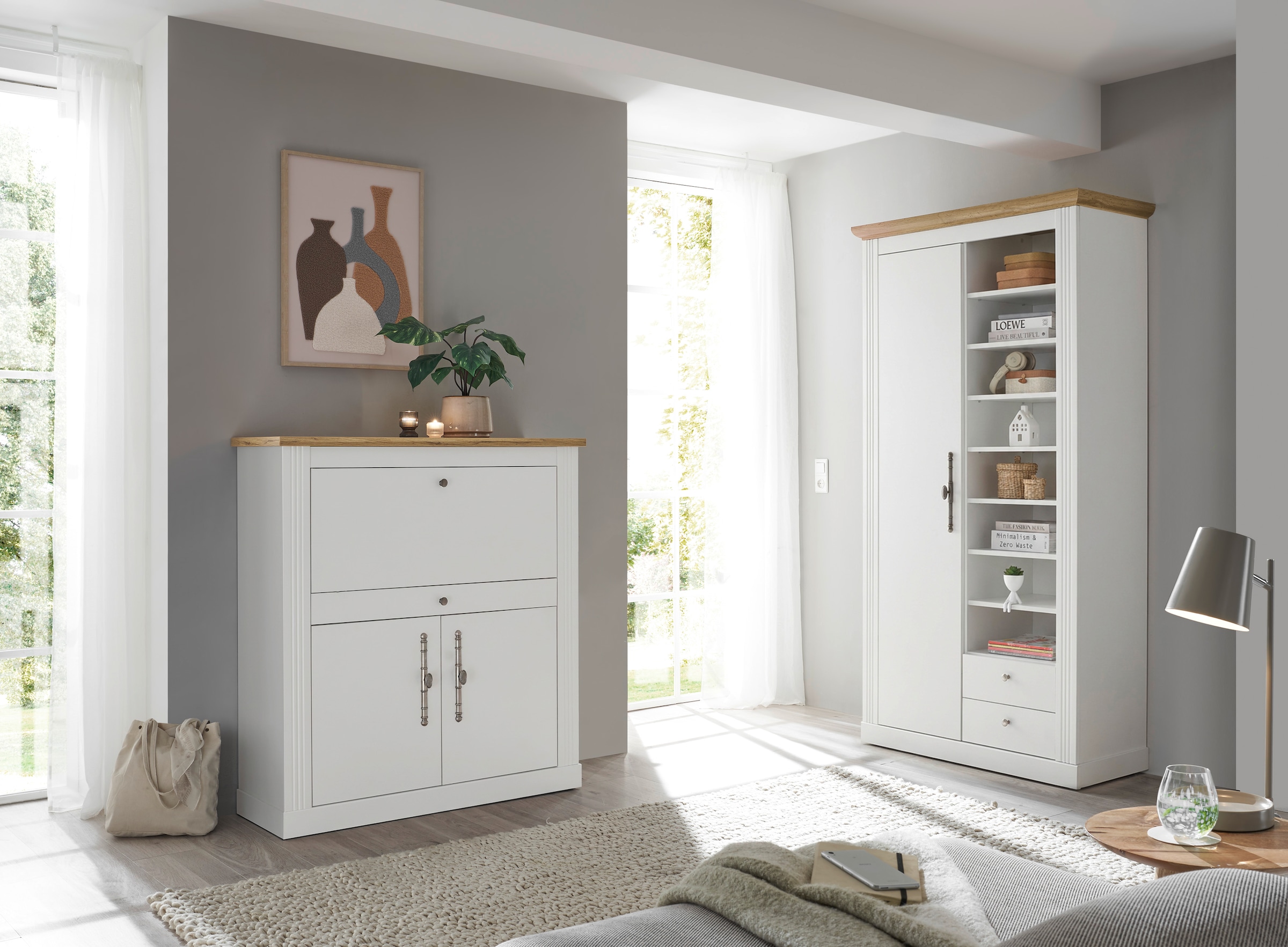 OTTO home Büromöbel-Set »Westminster, wohnliches Home-Office, Büro in zwei Farben verfügbar« Set, 2 tlg. enthält Sekretär und Stauraumschrank im Landhausstil, mit Kabelkanal