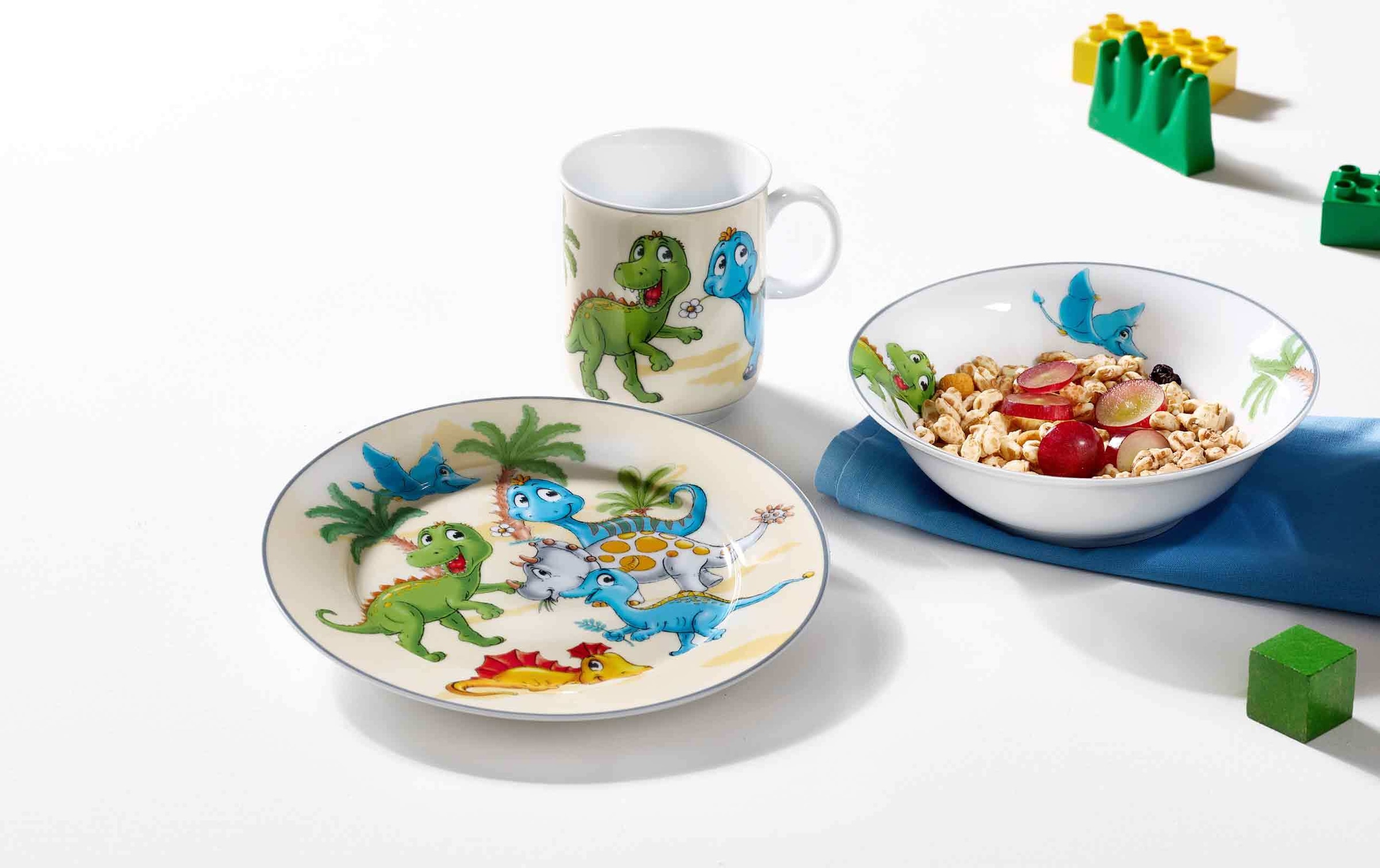 Ritzenhoff & Breker Kindergeschirr-Set »Kindergeschirr Set Dino bunt« Spülmaschinengeeignet, Spülmaschinenfest, Mikrowellensicher
