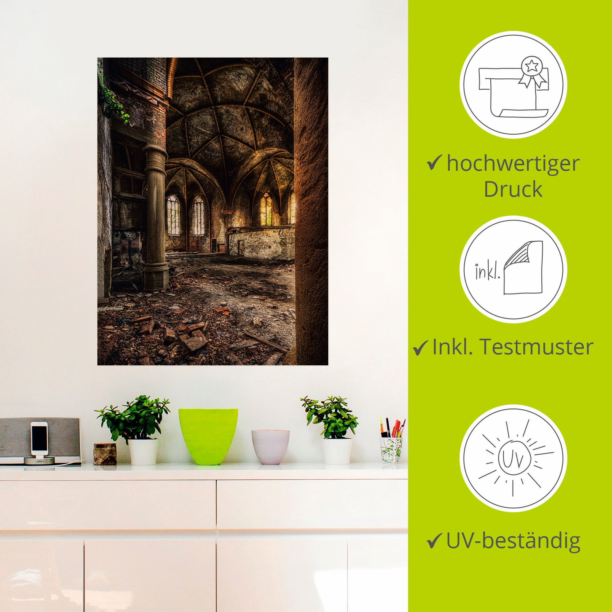 Artland Wandbild »Lost Place - verlassene Kirche II«, Gebäude, (1 St.), als Leinwandbild, Wandaufkleber in verschied. Größen