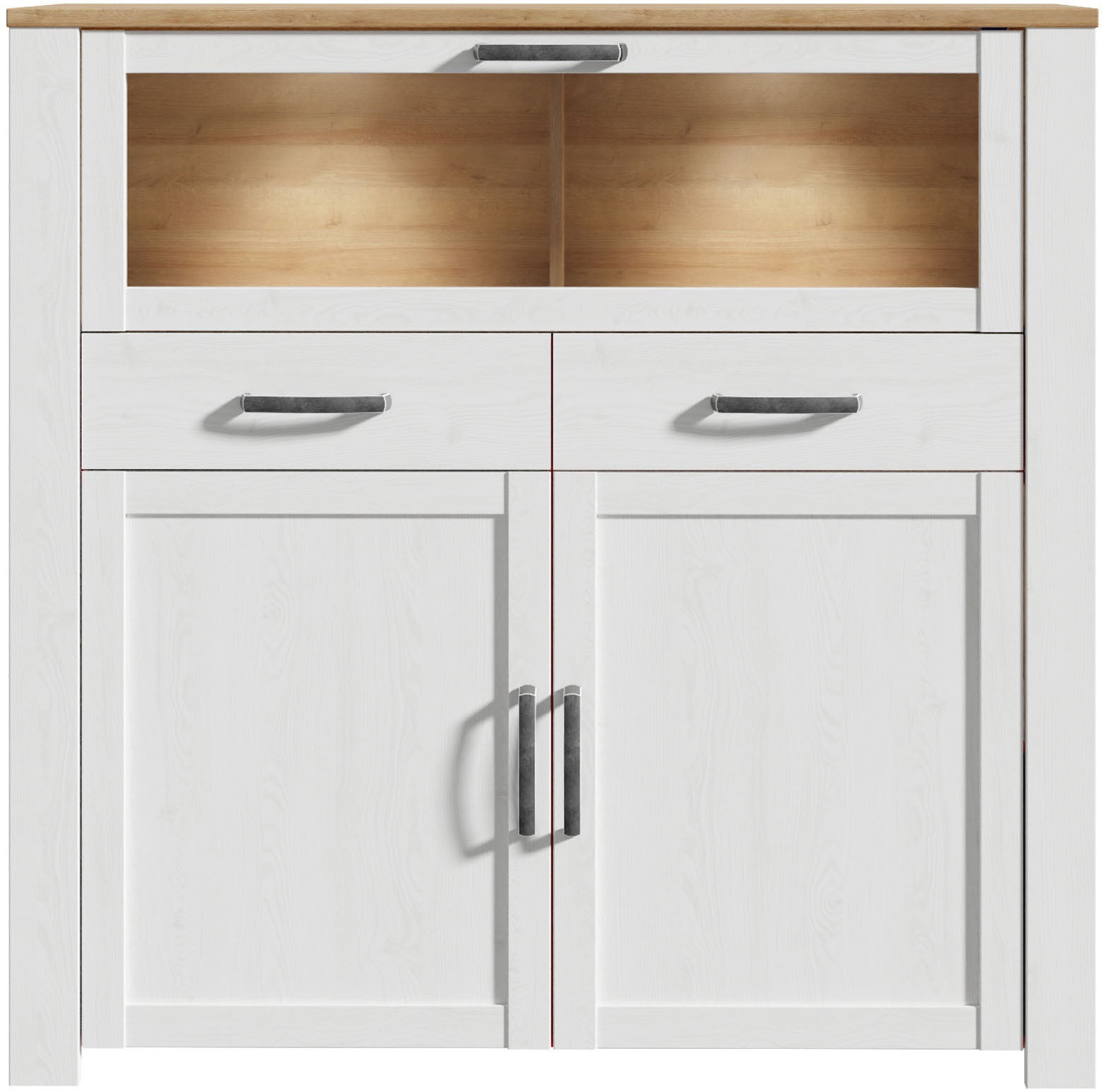 FORTE Highboard »Bohol, kleines Highboard, Klappe mit Glas, 2SK, 2Türen« B/H/T 126,4/125,4/42 cm Beleuchtung optional bestellbar