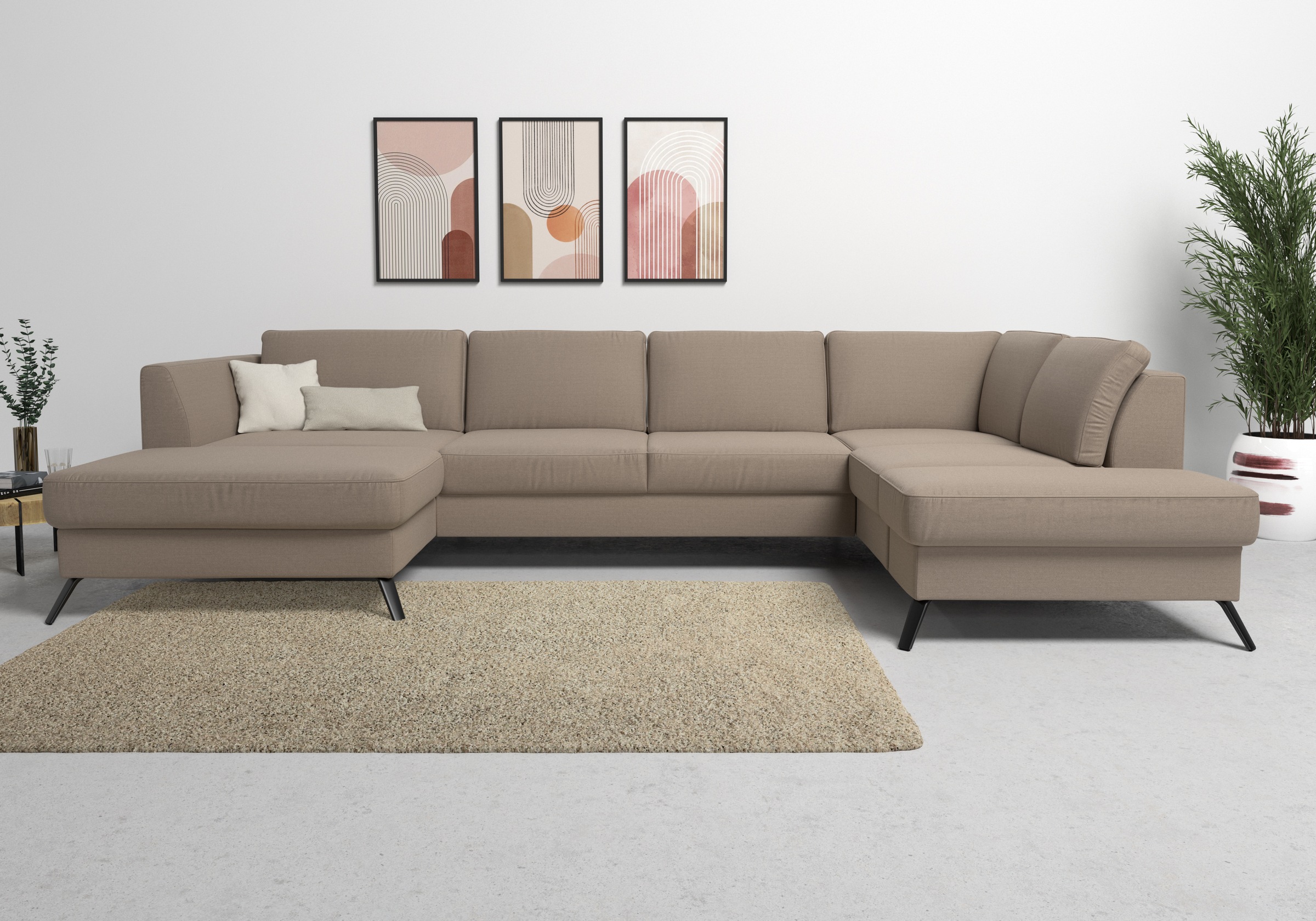 sit&more Wohnlandschaft »Olsen U-Form«, inklusive Sitztiefenverstellung, wahlweise mit Bettfunktion, 15cm hoch