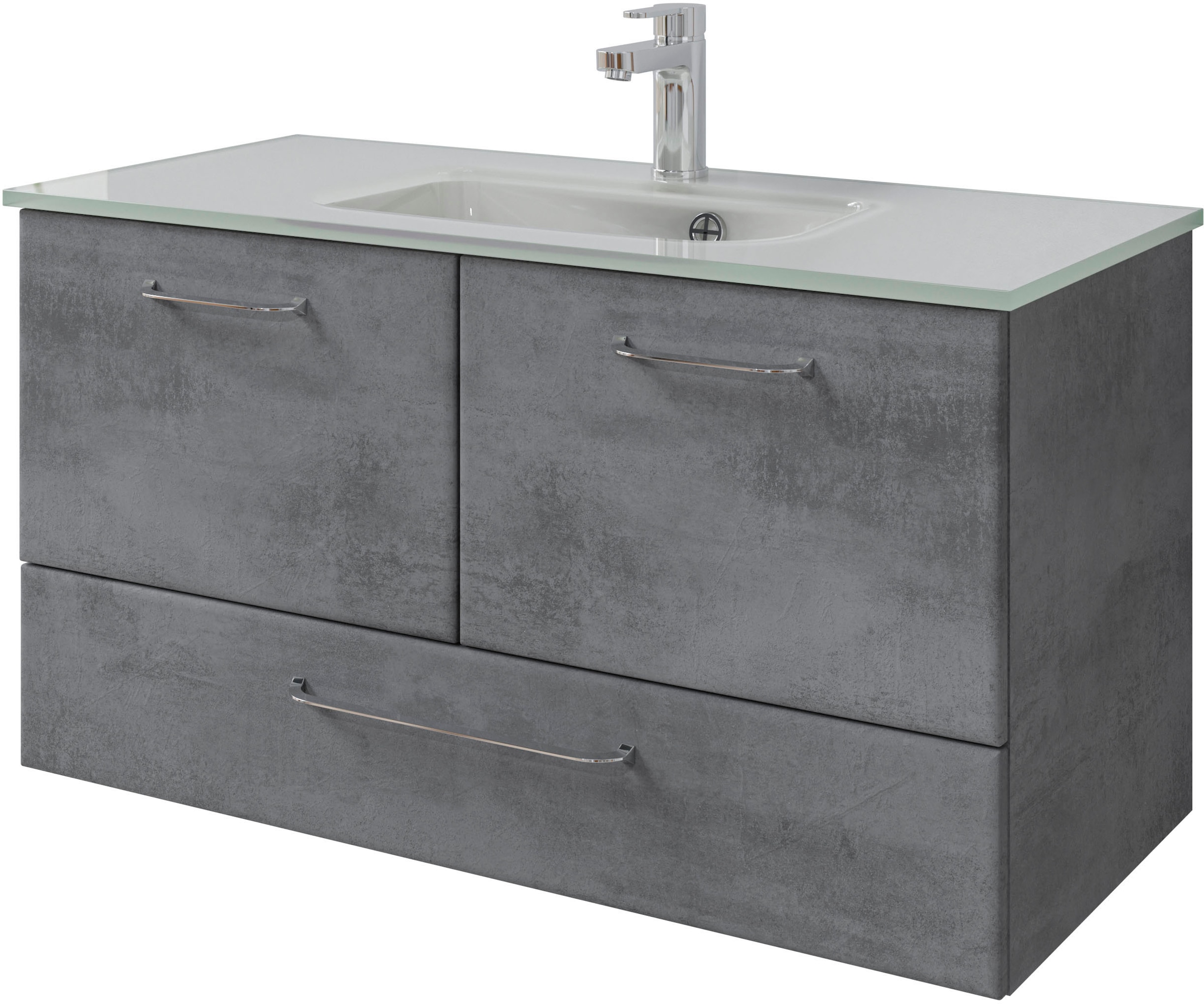 Saphir Badmöbel-Set »Quickset 945 Glas-Waschtisch mit Unterschrank, 99 cm breit, Waschplatz« 1 Stk. tlg.