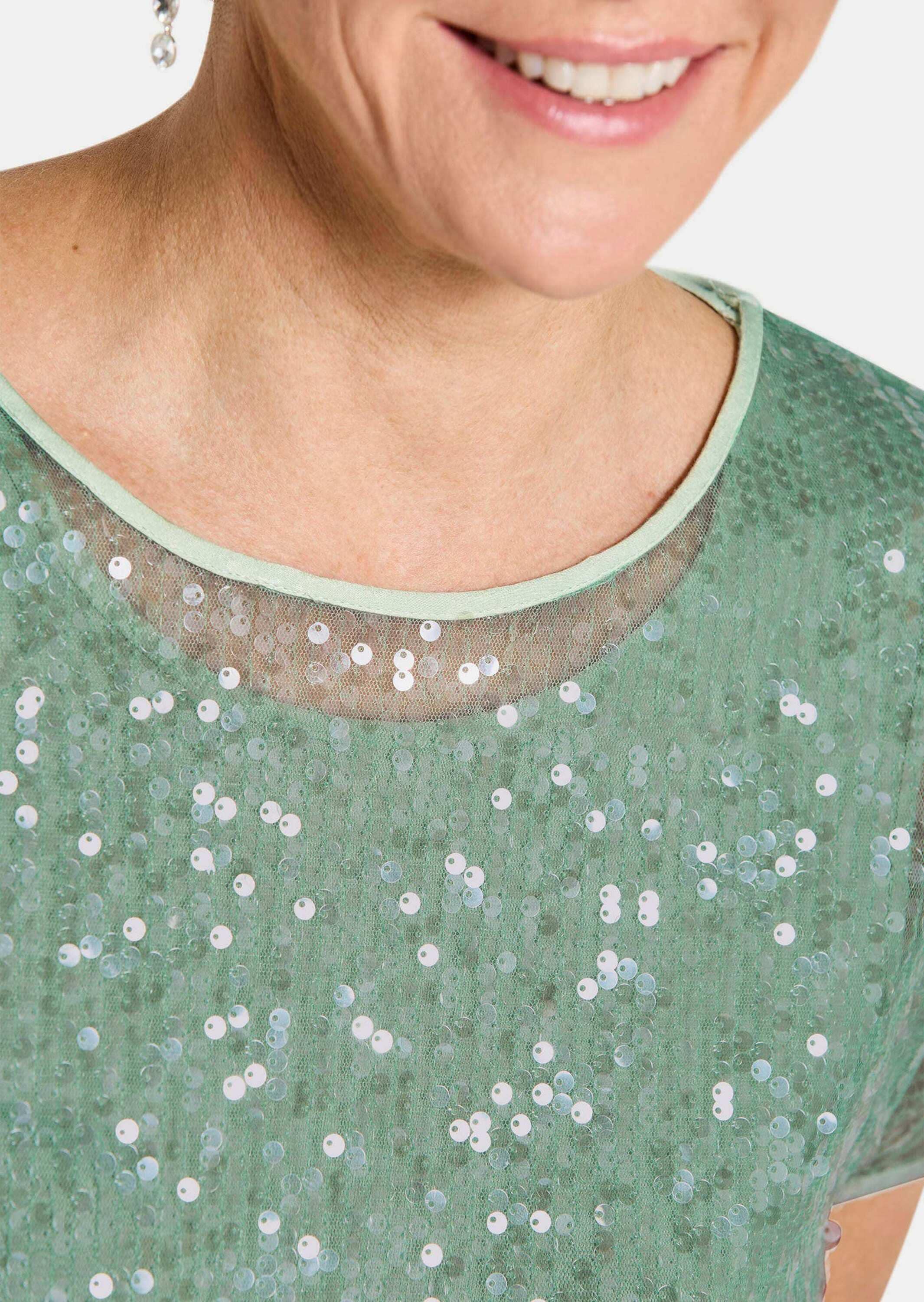 GOLDNER Satinbluse »Kurzgröße Paillettenbluse mit Top aus Viskose-Satin«