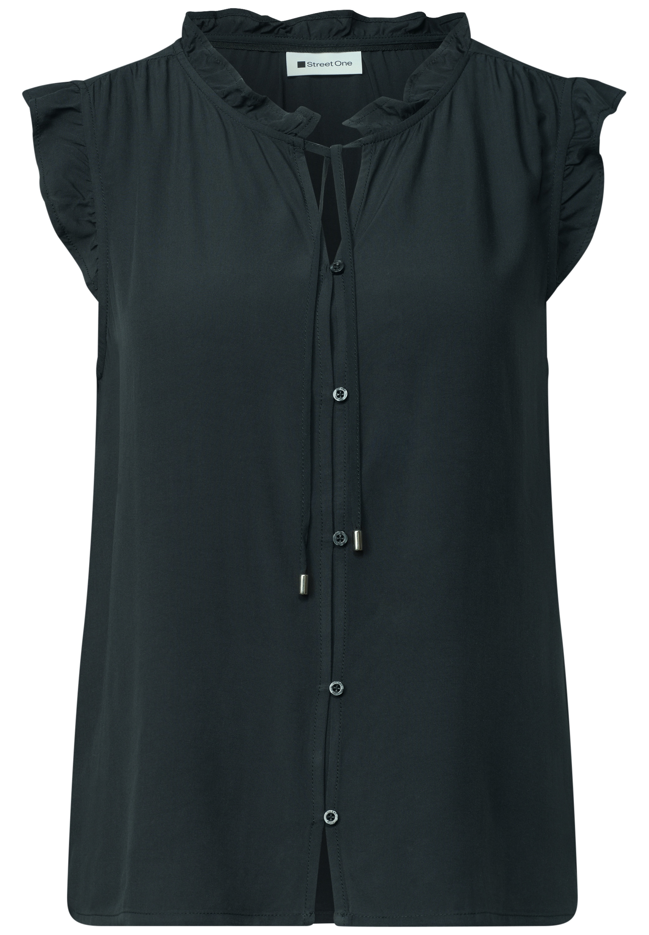 STREET ONE Shirtbluse Sommertop - Split Neck mit Rüschen und Bändern