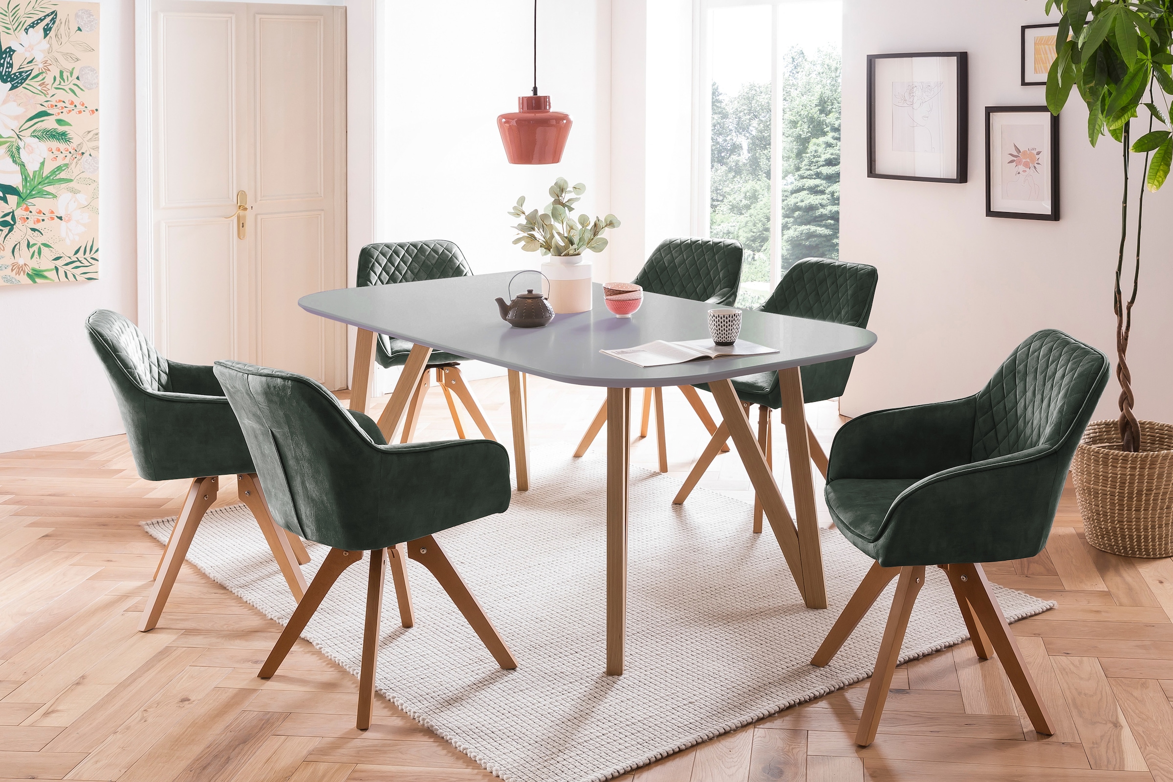SalesFever Essgruppe »Stilvolle Essgruppe«, 5-teiliges Set: Samtverlours-Stühle, 180° drehbar, Tischbreite 180 cm