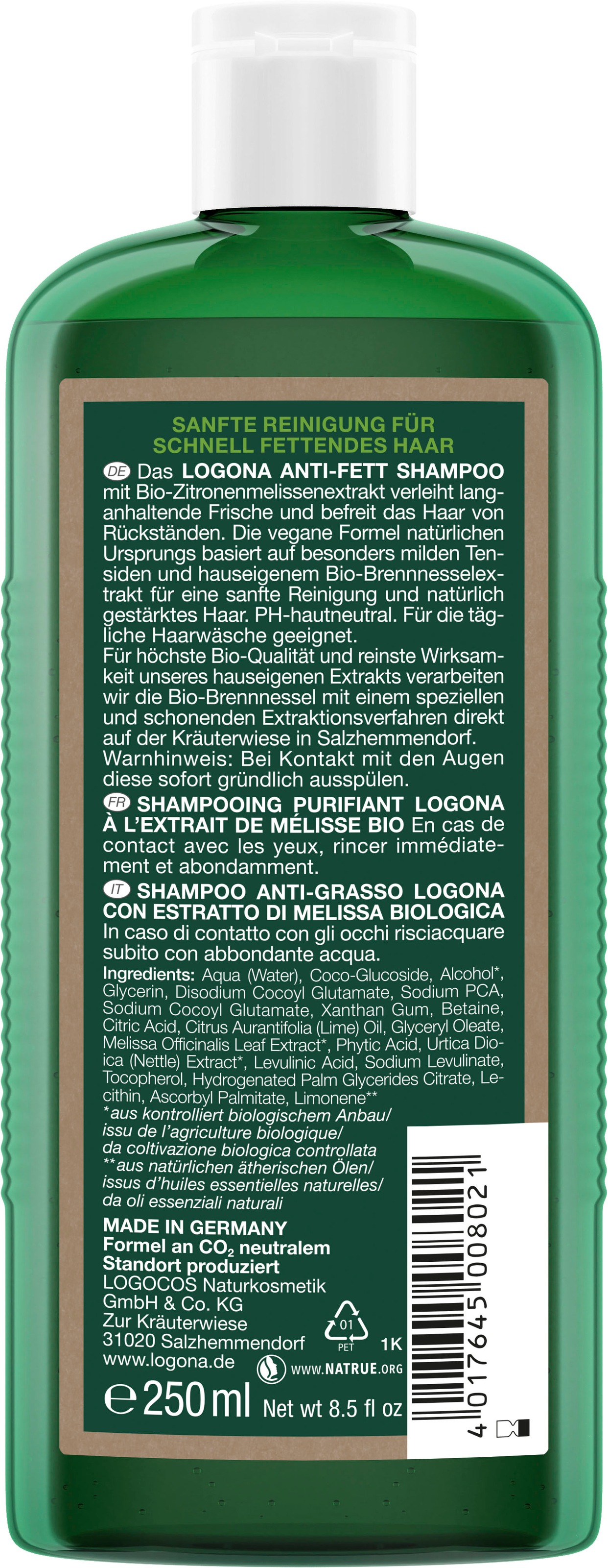 LOGONA Haarshampoo »Logona Anti-Fett Shampoo Zitronenmelisse«