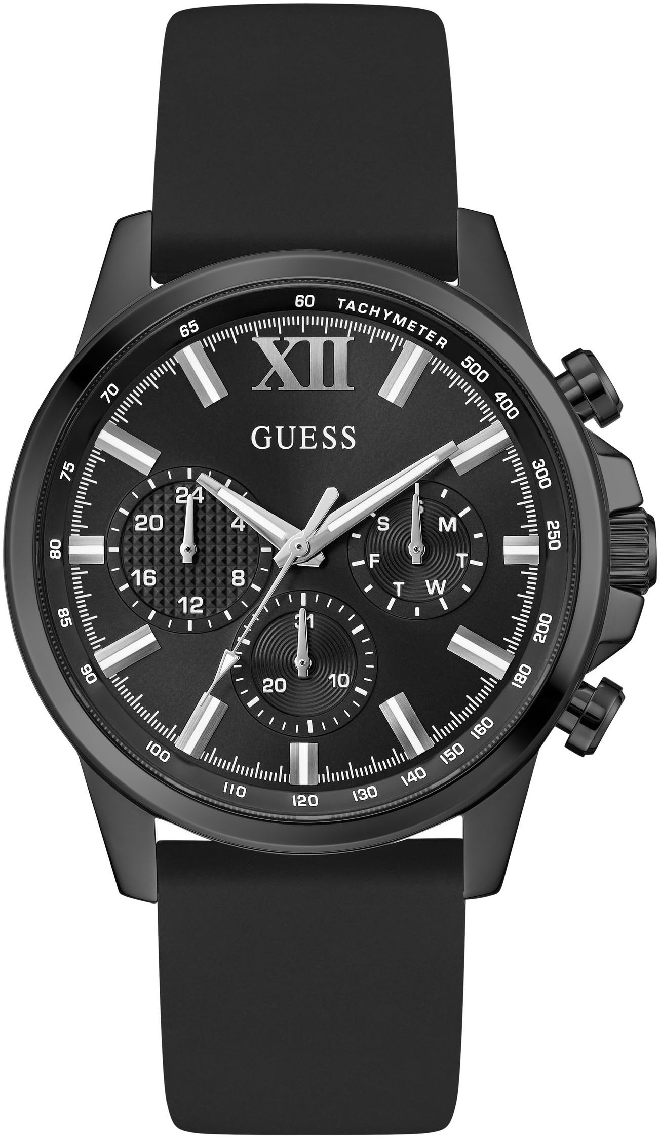 Guess Multifunktionsuhr »WALKER« Quarzuhr, Armbanduhr, Herrenuhr, Datum, Wochentag, Silikonarmband
