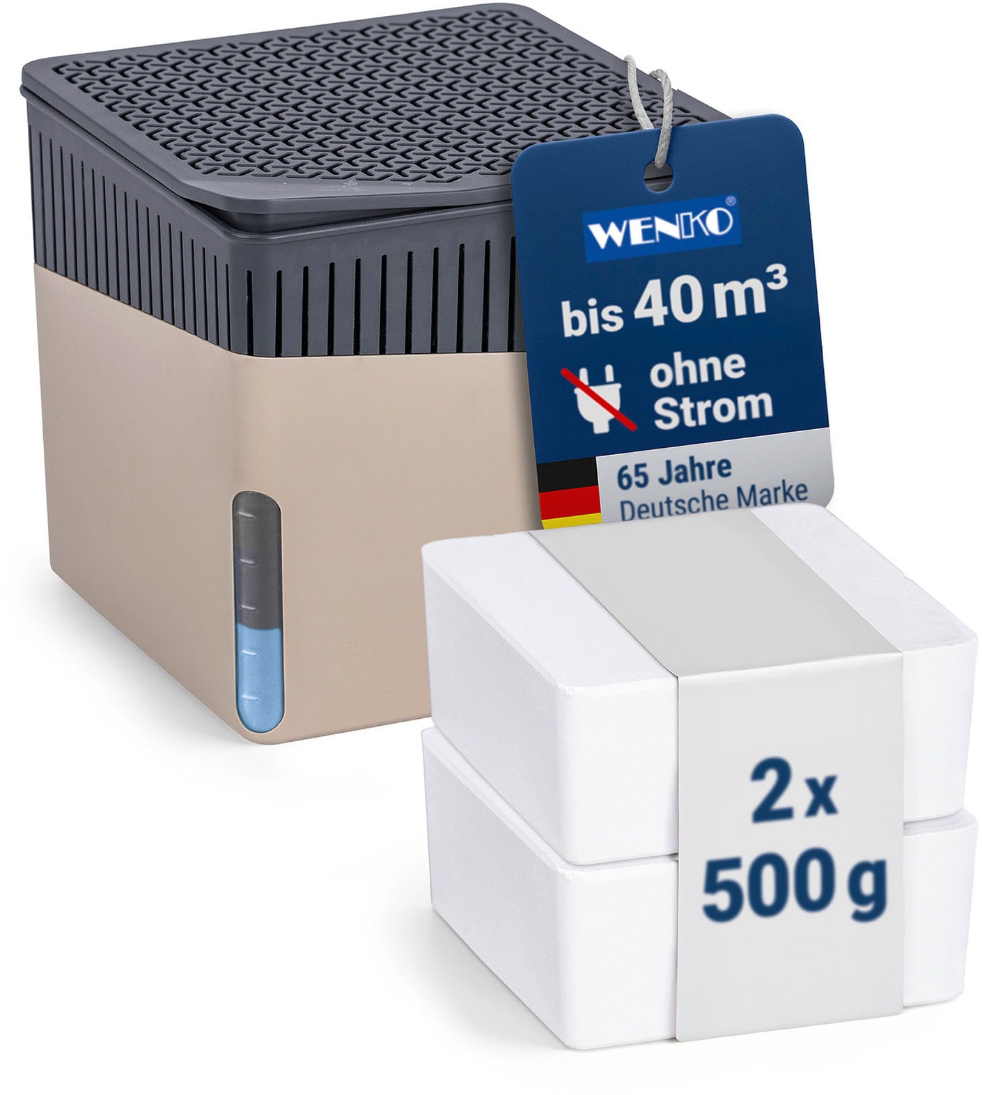 WENKO Luftentfeuchter »Modell Cube« für 40 m³ Räume Tank 0,8 l mit 2 x 500 g Entfeuchter-Blöcken, für Räume bis 40 m³