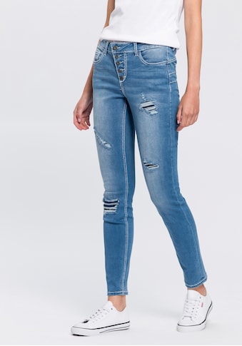 Arizona Slim-fit-Jeans »mit sichtbarer, schräger Knopfleiste«, Mid Waist kaufen