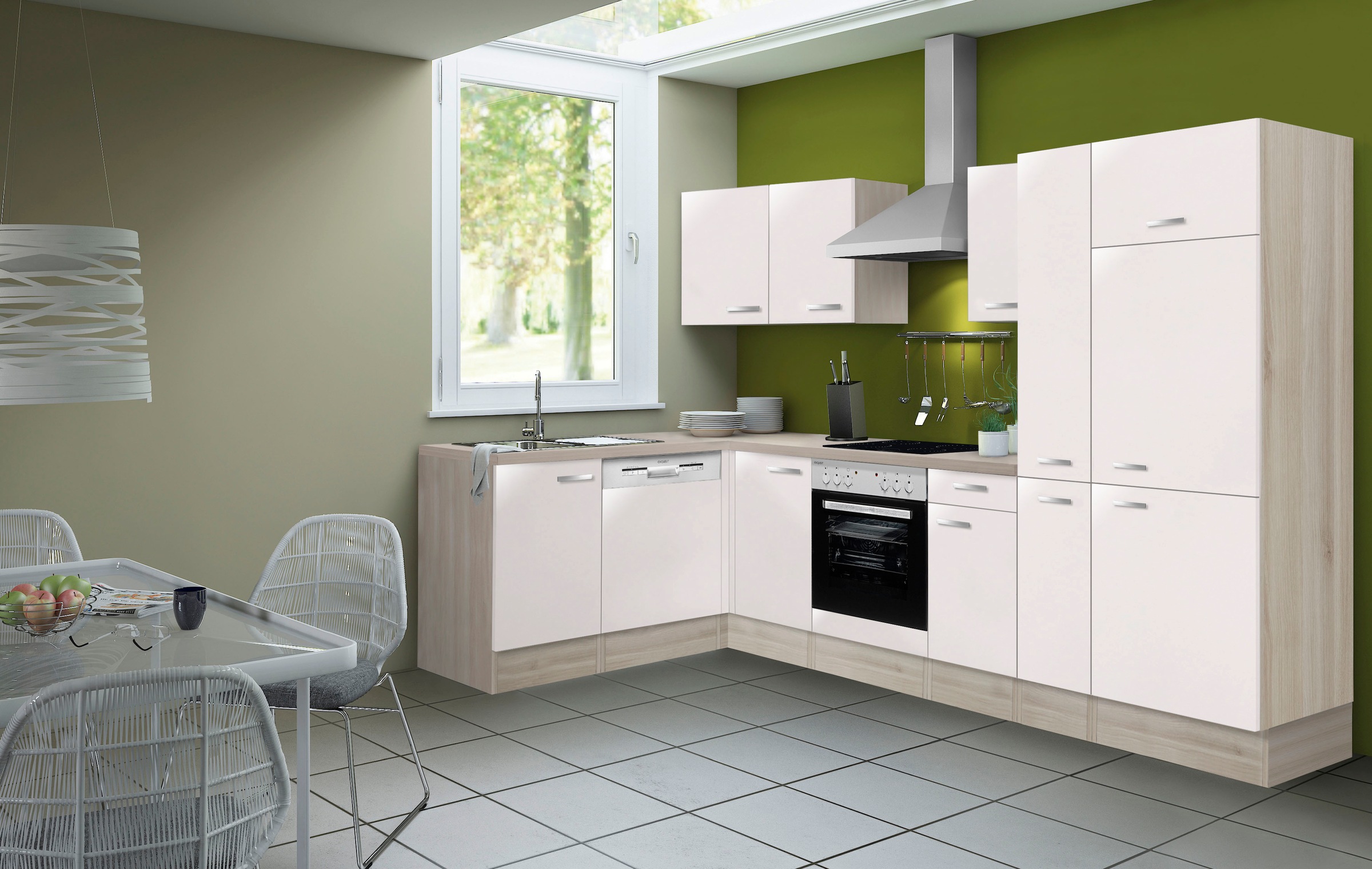 OPTIFIT Küchenzeile »Faro«, Stellbreite 300x175 cm, wahlweise mit E-Geräten,mit Apothekerschr.