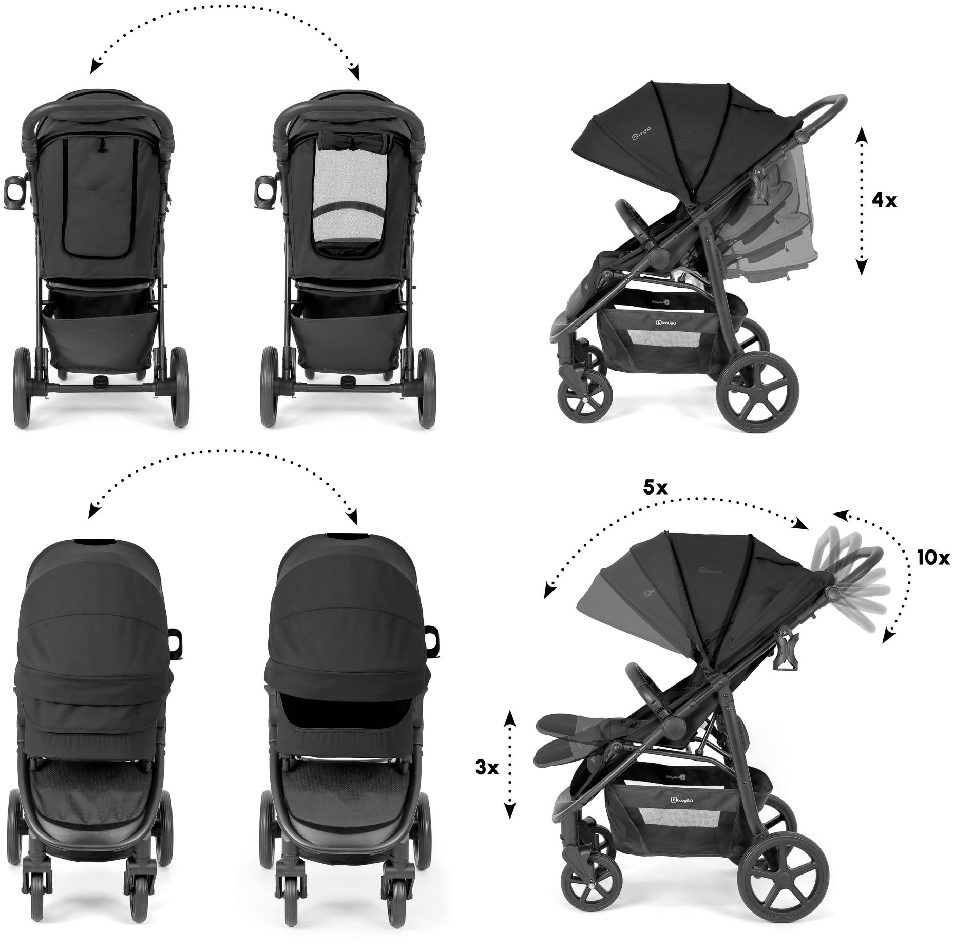 BabyGo Kombi-Kinderwagen »Evolution« 22 kg mit Babywanne, Babyschale, Wickeltasche und Sportsitz