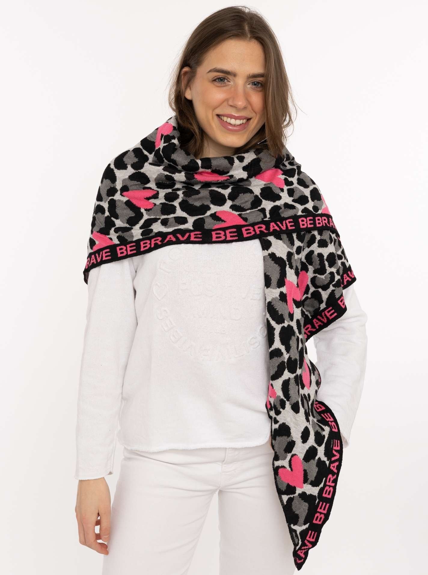 Zwillingsherz Dreieckstuch »"Be Brave"« Leomuster, mit pinken Herzen und Schriftzug, tolles Accessoire