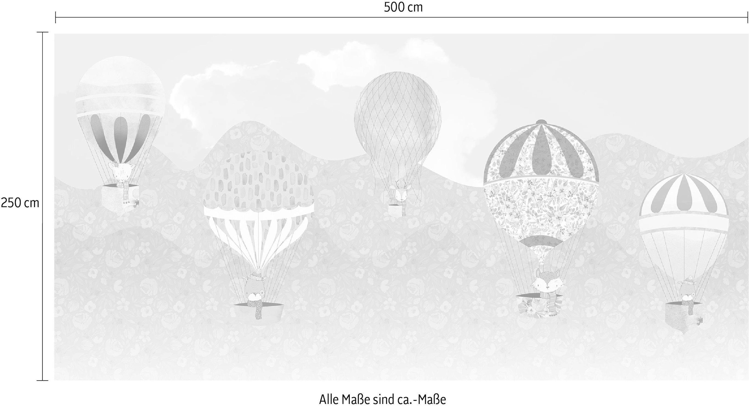 Komar Vliestapete »Digitaldruck Vlies - Happy Balloon - Größe 500 x 250 cm«, bedruckt, Wohnzimmer, Schlafzimmer