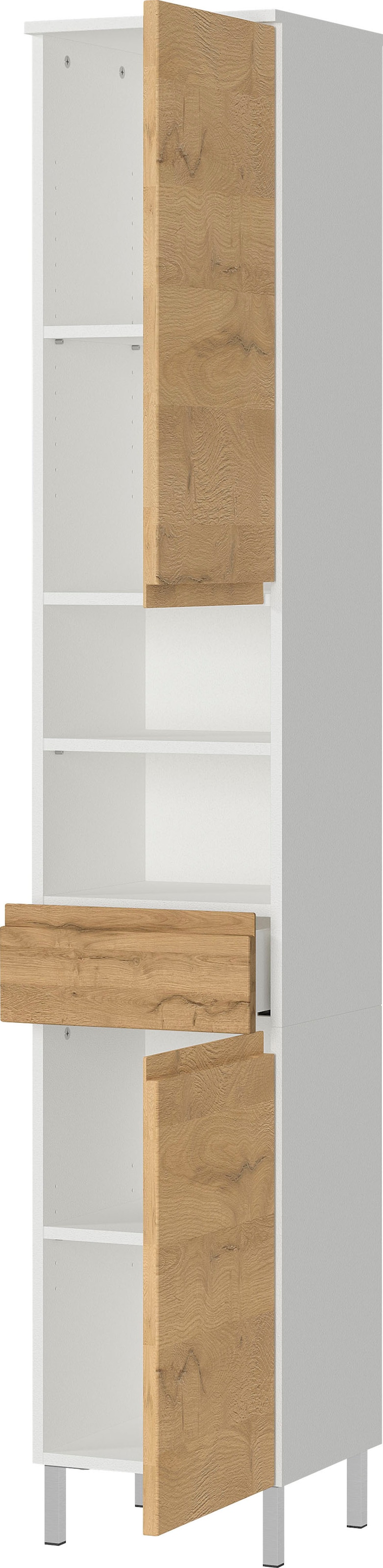 GERMANIA Badmöbel-Set »Torrance«, (3 St.), Waschbecken-Unterschrank, Spiegel mit Beleuchtung und Hochschrank