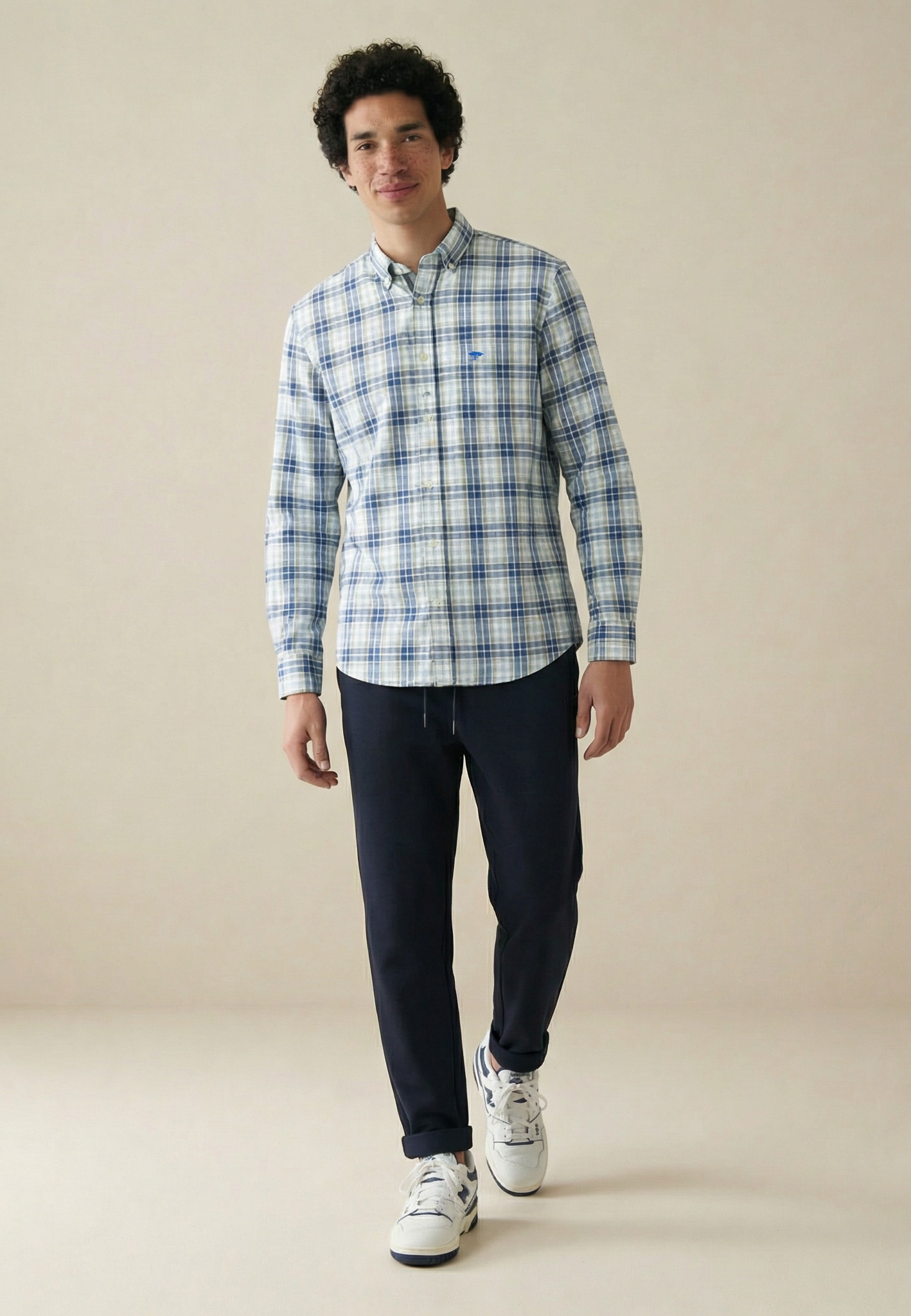 FYNCH-HATTON Langarmhemd »Washed Oxford Check« normale Passform, kariertes Muster, mit Brusttasche