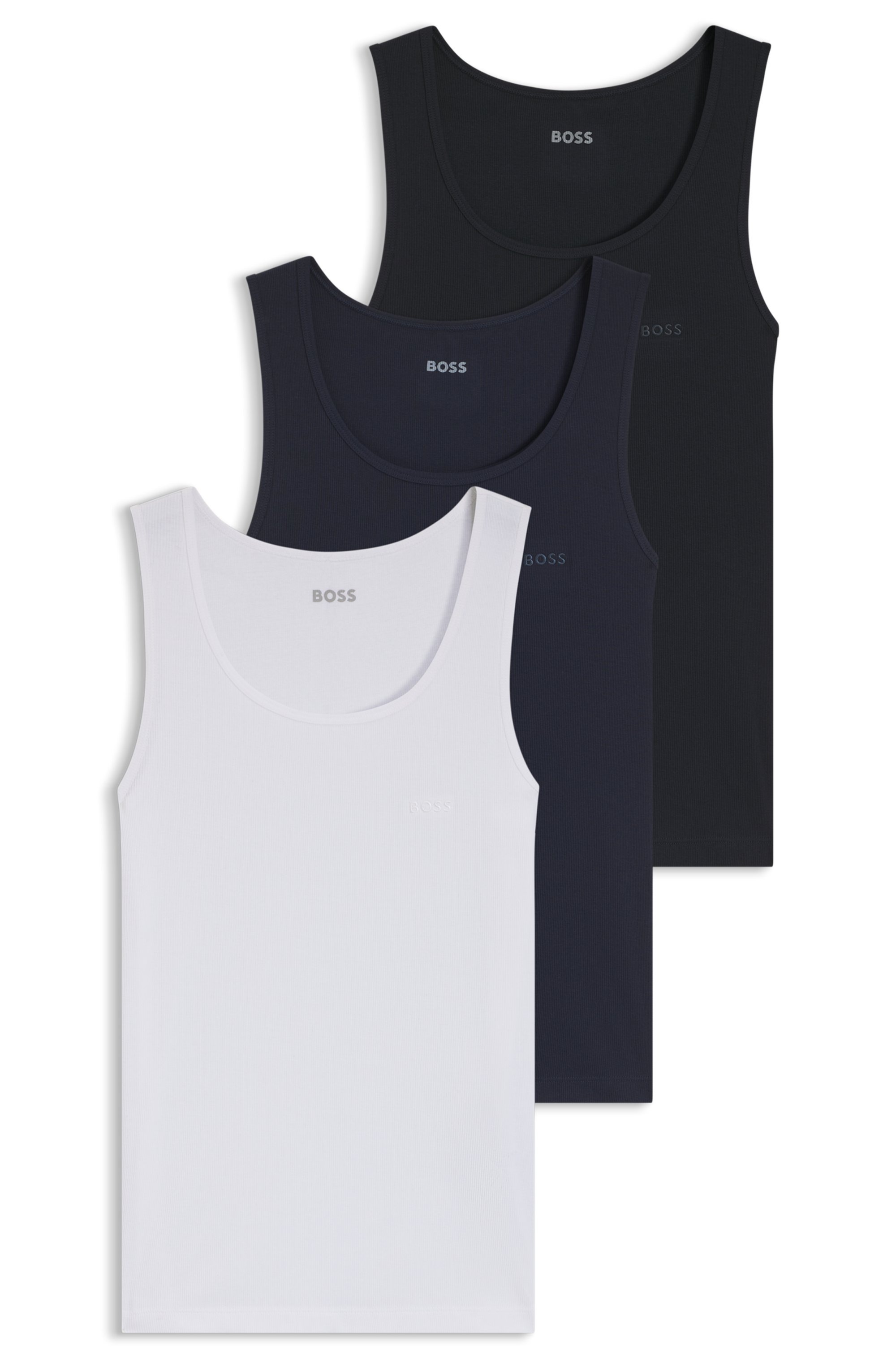 BOSS Tanktop »3P RibClassic BOSS ONE« Ton in Ton Stickerei auf der Brust