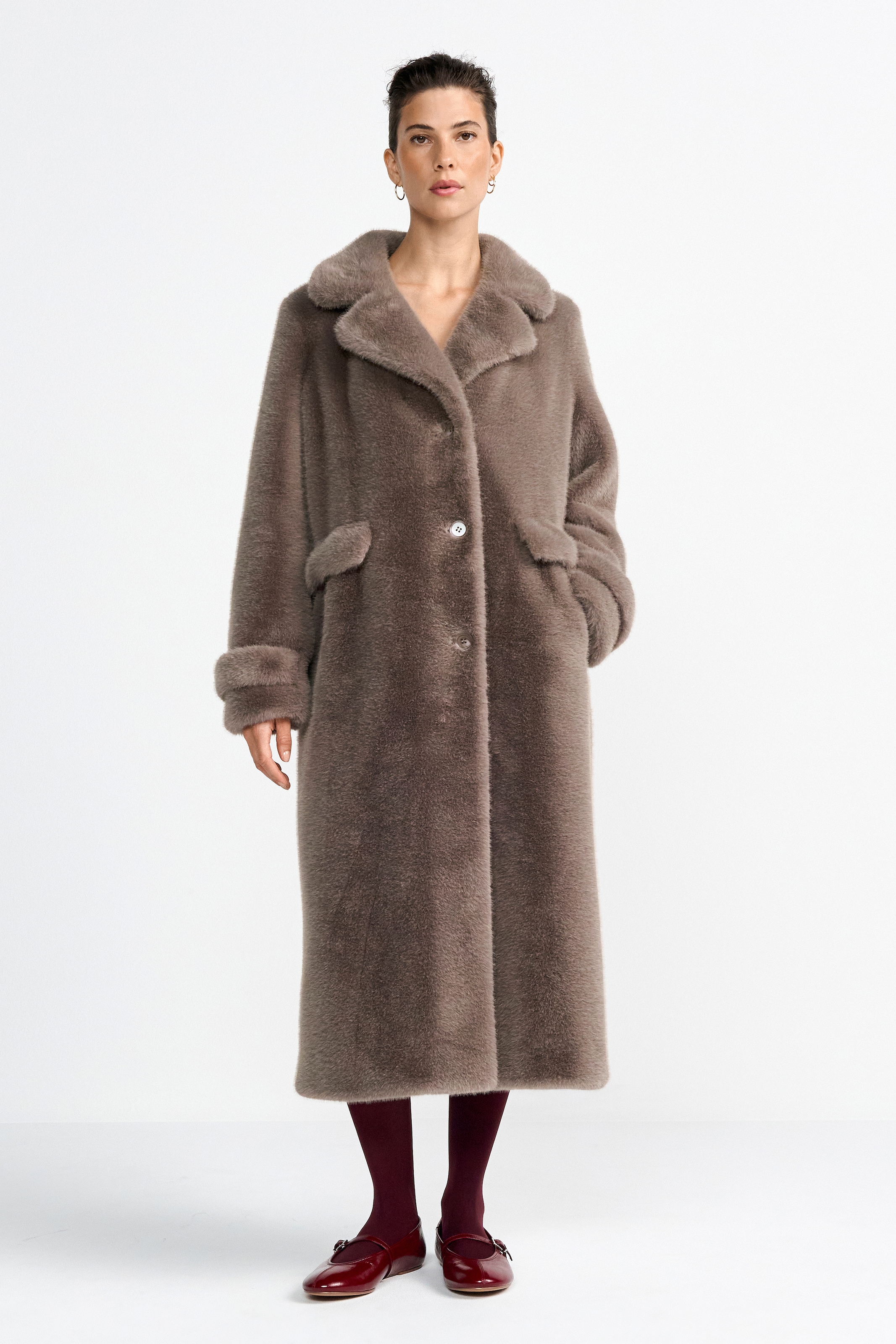 RICHROYAL Fellimitatmantel mit Schlitz hinten, normale Passform, Reverskragen