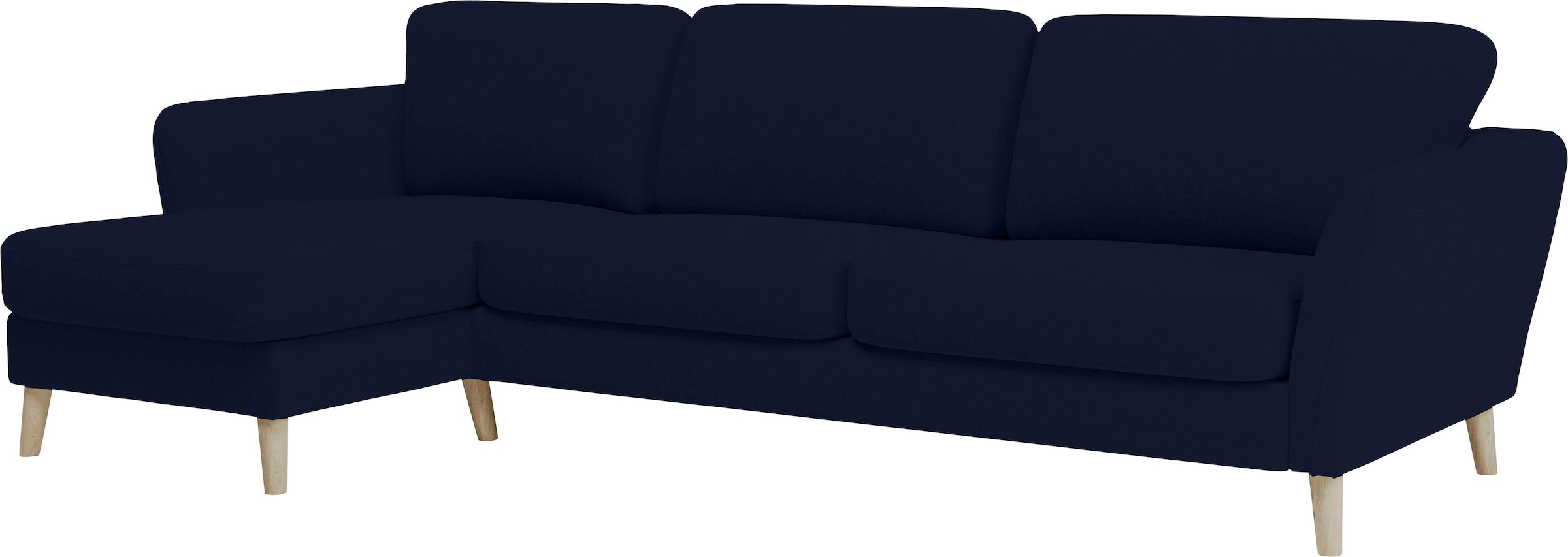 Home affaire Ecksofa »MARSEILLE (279/152cm),L-Form, Rec. rechts/links, verschiedene Bezüge«, Massivholzbeine Eiche, Landhausstil, Wellenunterfederung