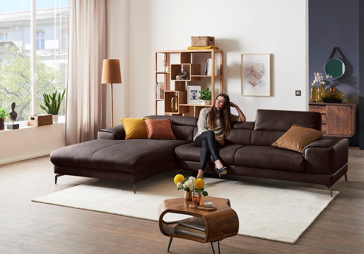 W.SCHILLIG Ecksofa »piedroo, Designsofa mit tollem Sitzkomfort, bequem und elegant, L-Form«, Kopfteilverstellung, wahlweise mit Sitztiefenverstellung, Breite 343cm