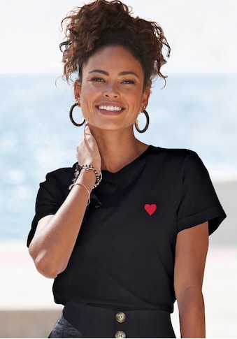 LASCANA T-Shirt, mit Herz-Stickerei kaufen