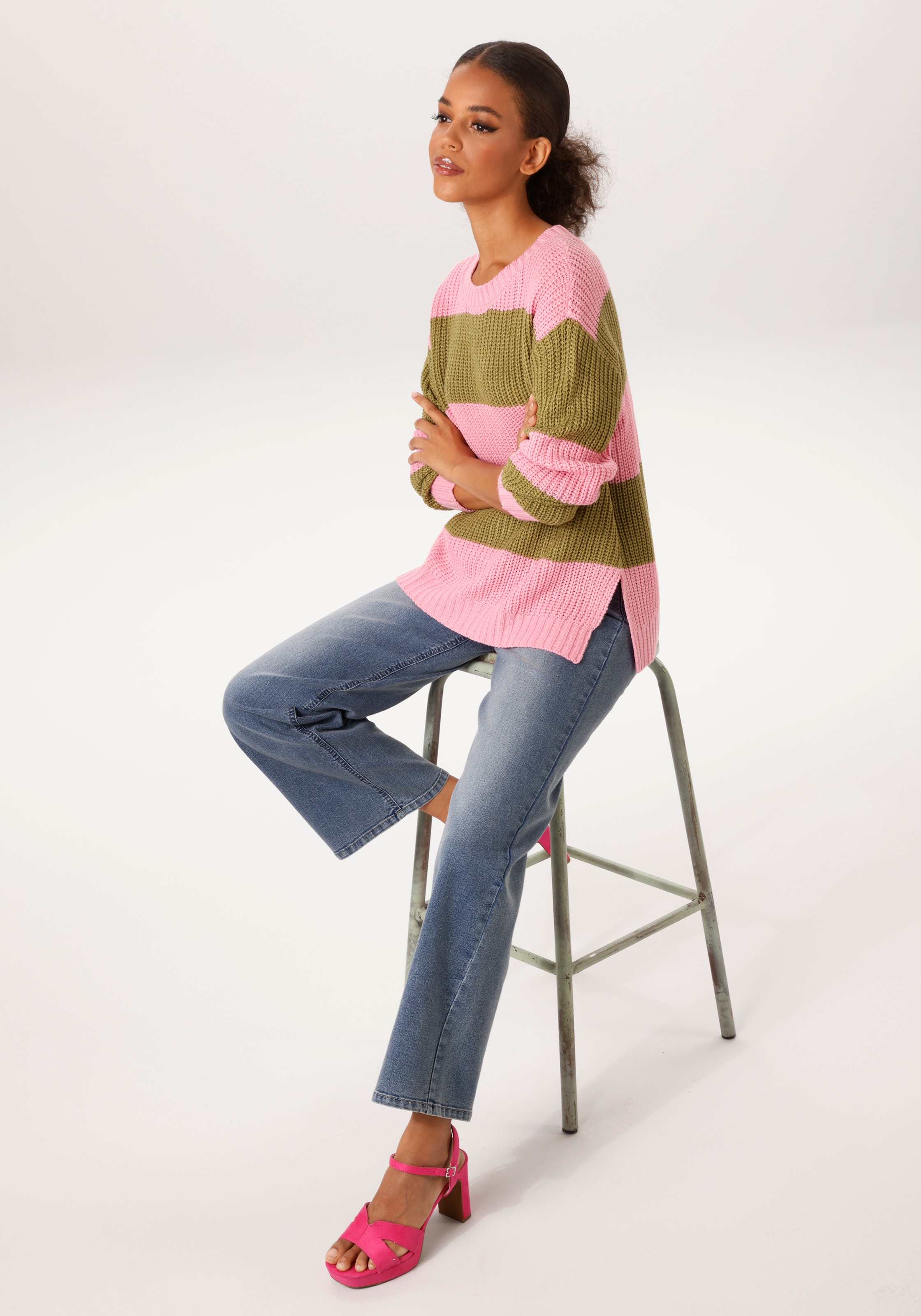 Aniston CASUAL Strickpullover im Colorblocking mit breiten Streifen - NEUE KOLLEKTION