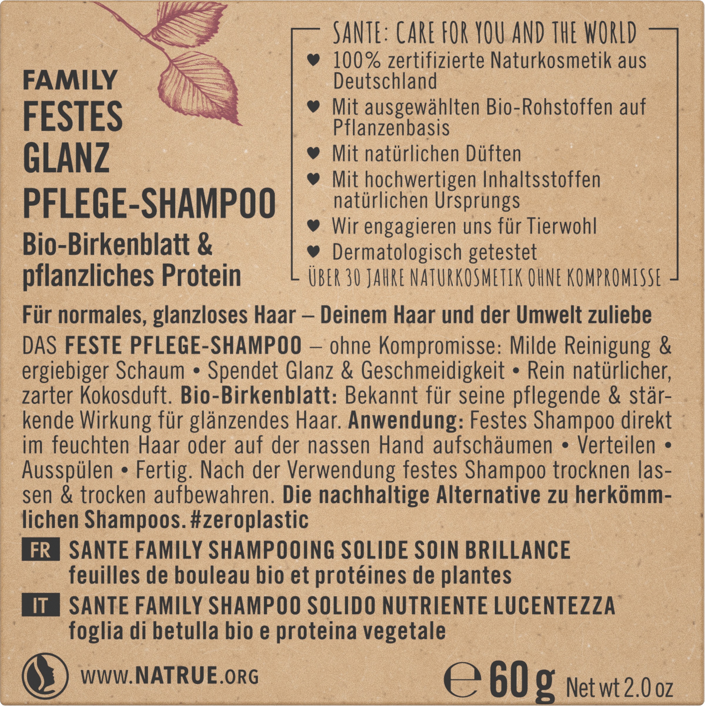 SANTE Festes Haarshampoo »FESTES GLANZ PFLEGE-SHAMPOO BIO-BIRKENBLATT« für alle Haartypen, mit Bio-Birkenblatt, ergiebiger Schaum