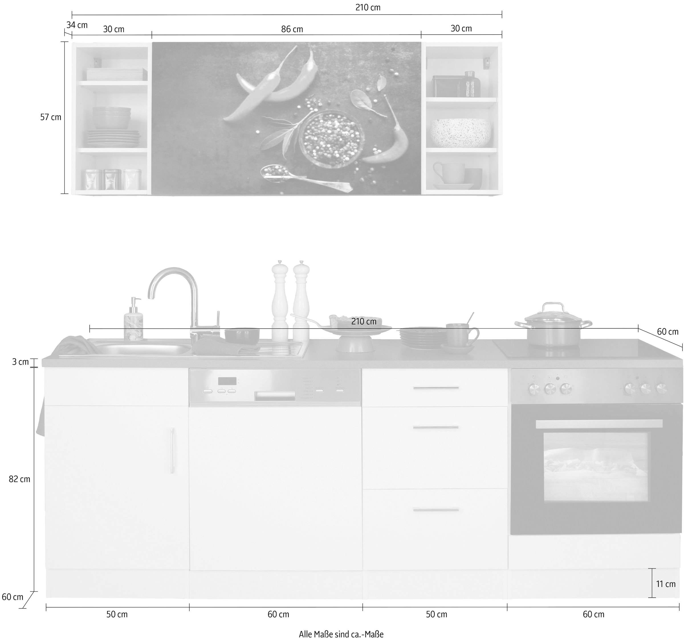 KOCHSTATION Küchenzeile »KS-Paris – Küchen mit einzigartigen Fotomotiven auf den Fronten« Breite 220 cm, wahlweise mit E-Geräten, mit Motivdruck