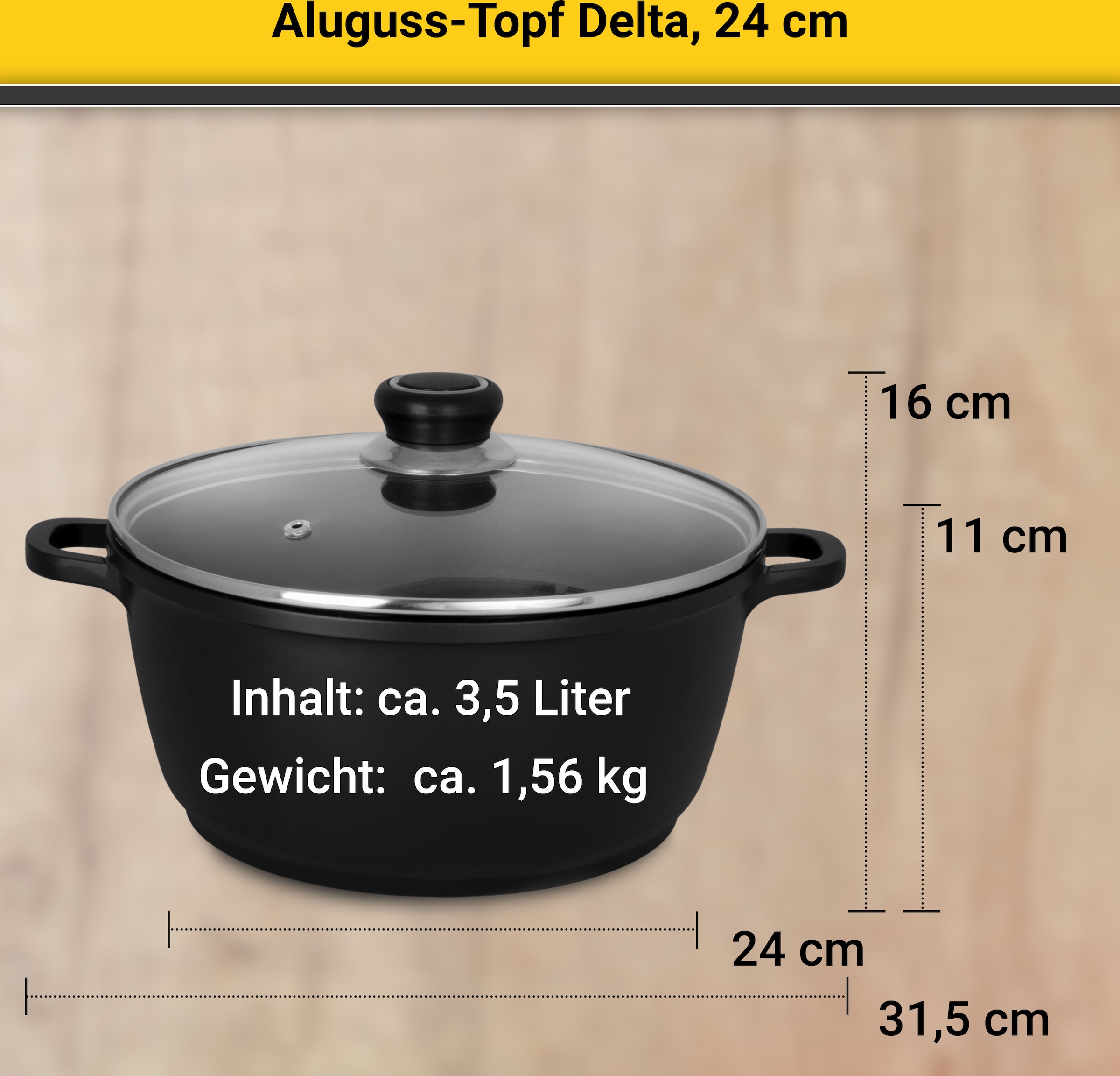 Krüger Fleischtopf »Aluguss Fleischtopf mit Glasdeckel DELTA«, Aluminiumguss, (1 tlg.), für Induktions-Kochfelder geeignet