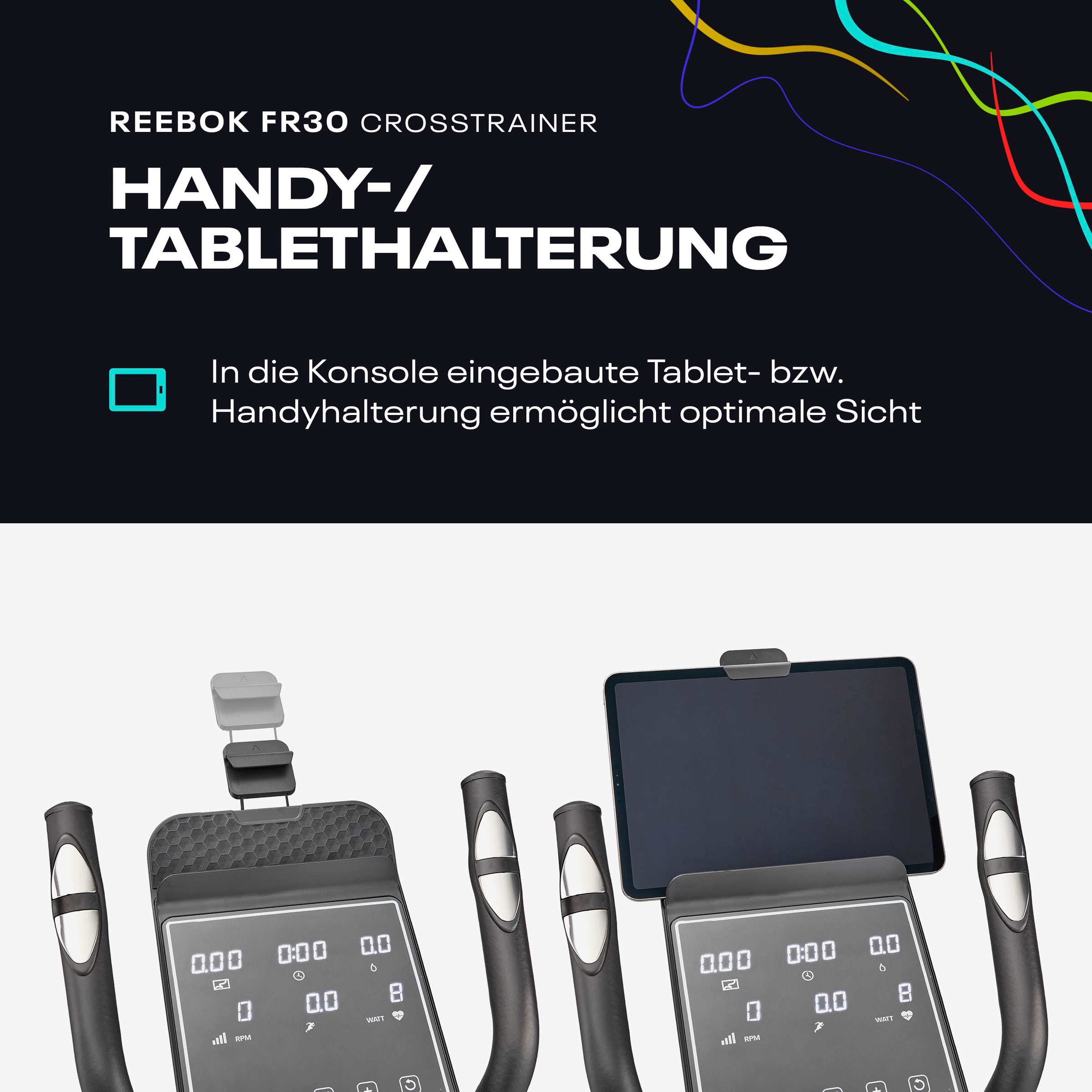Reebok Crosstrainer-Ergometer »FR30«, (mit Tablet-Halterung und integr. Pulsempfänger), Schwungmasse ca. 4 kg, 18 Widerstandsstufen