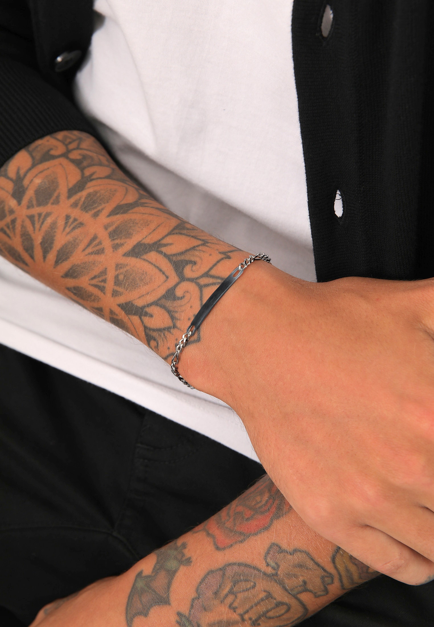 Kuzzoi Armkette »Armband Herren ID Platte Figaro Klassisch 925 Silber«