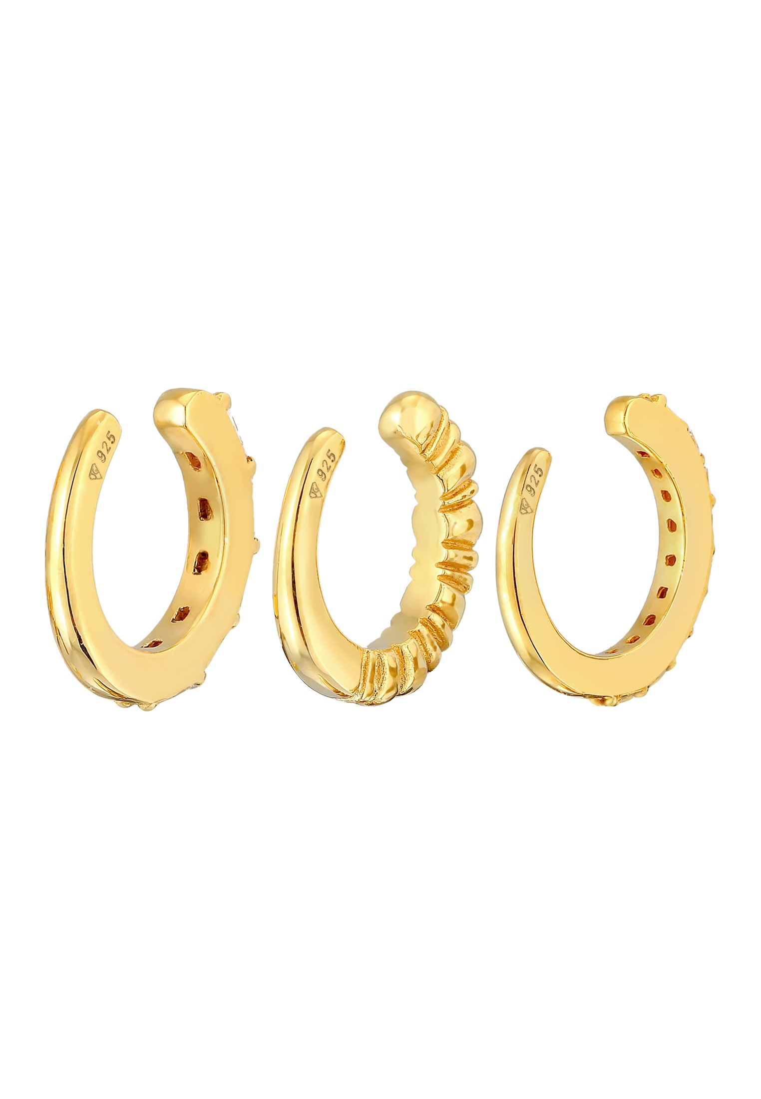 Elli Premium Paar Ohrklemmen »Ohrringe Earcuff Geo Zirkonia Riffel 3er Set 925 Silber«