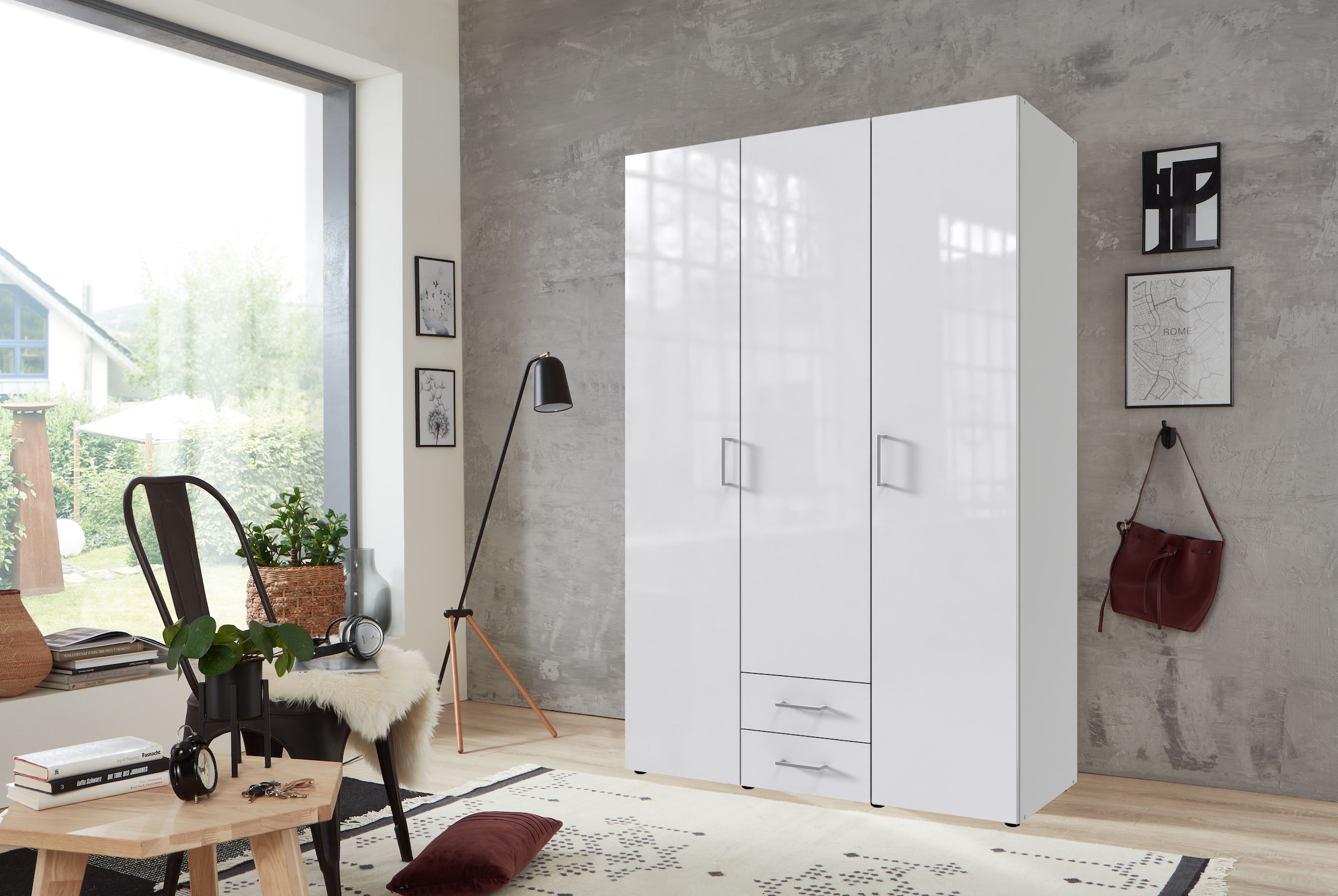 Wimex Drehtürenschrank »Mugano, 135 oder 180cm breit, 208 oder 236cm hoch, Made in Germany«, (mit langen oder kurzen Griffen aus Metall), wahlweise mit oder ohne Spiegel, mit Schubladen