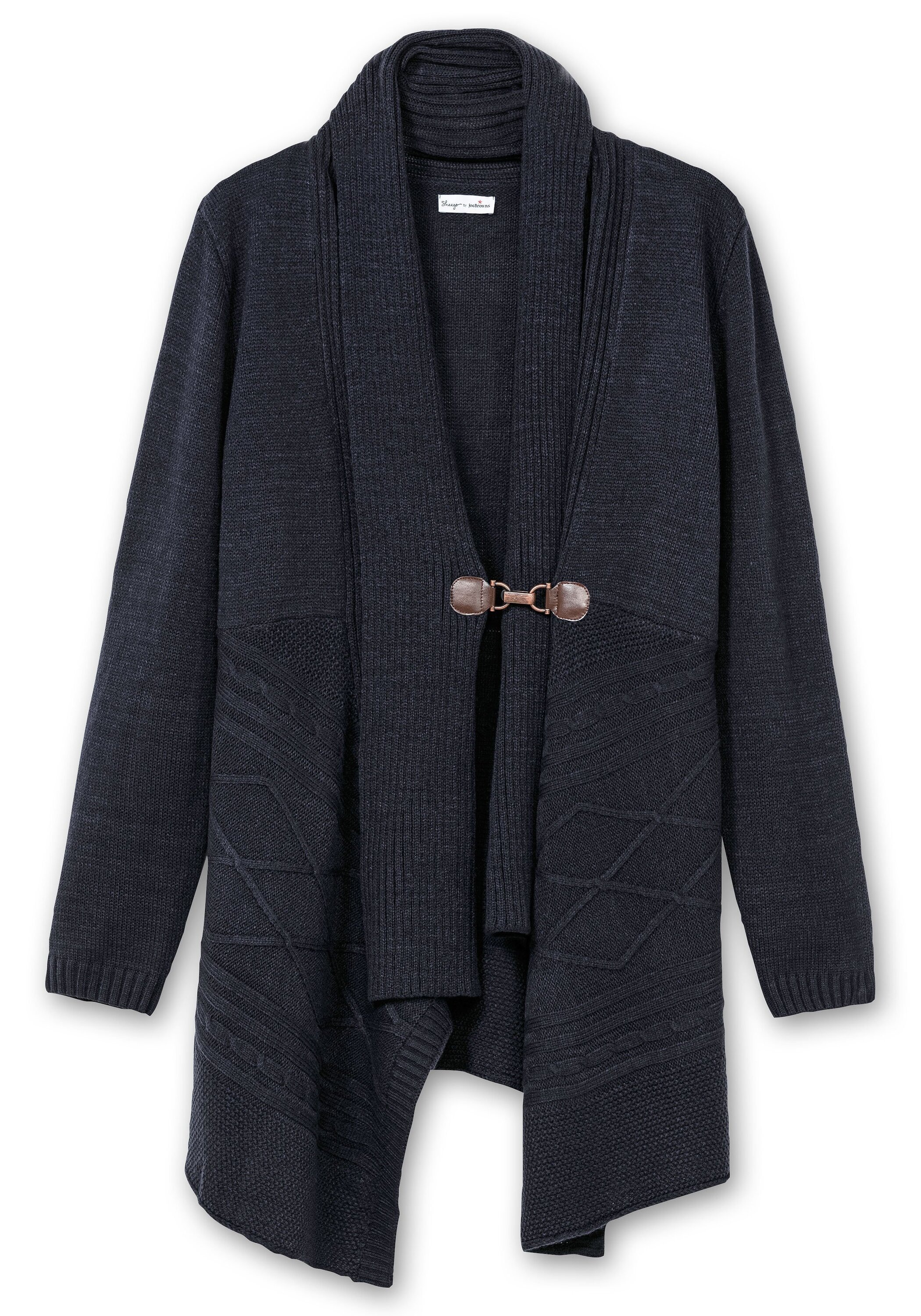 Sheego Longstrickjacke »Longstrickjacke mit Schalkragen und elegantem Verschluss«, mit Schalkragen und elegantem Verschluss