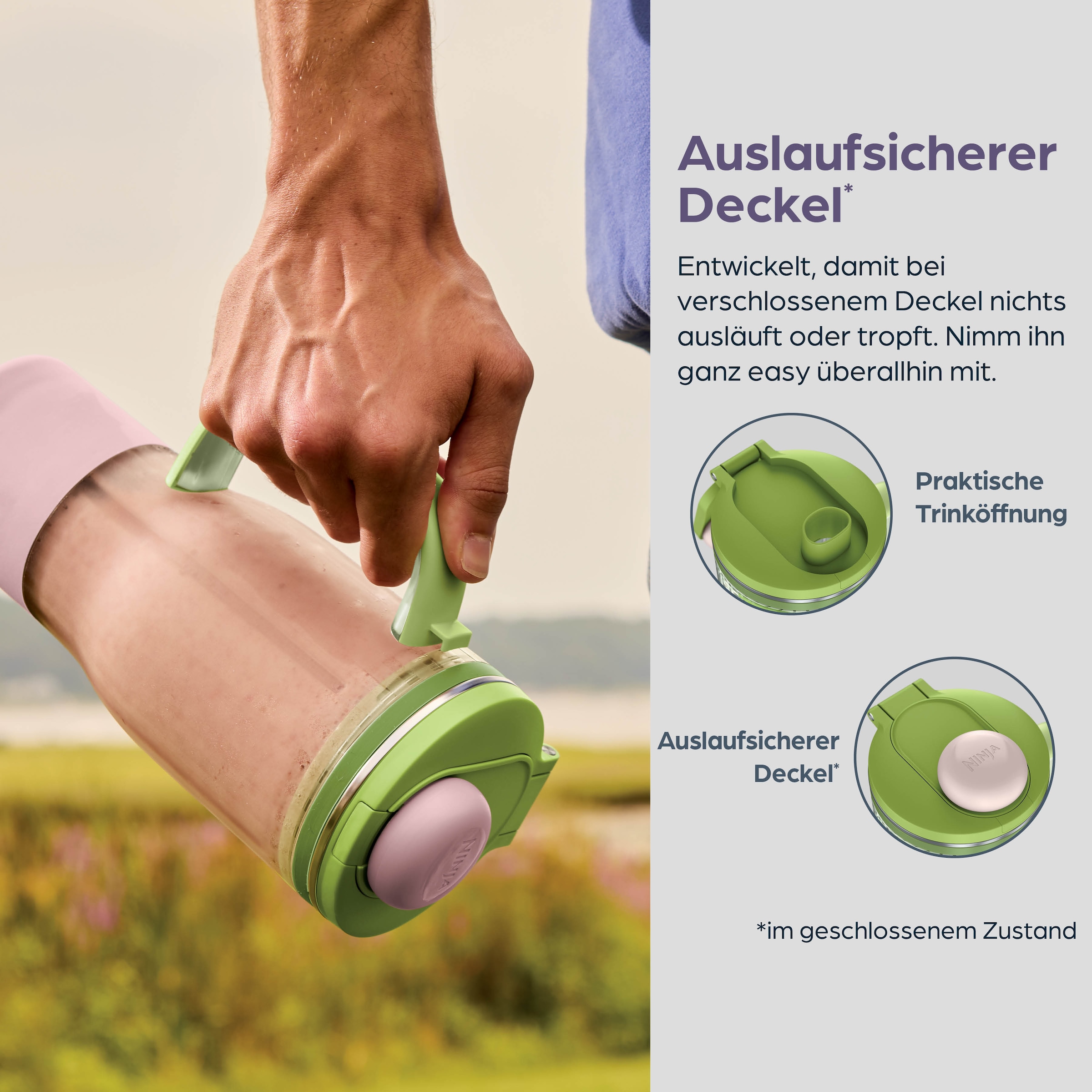 NINJA Zerkleinerer »BlendBoss To-Go-Becher-Mixer - stone/mint DB351EUST« 1100 W Auto-iQ-Technologie, Zerkleinert alles eiskalt-  sogar  tiefgefrorenes