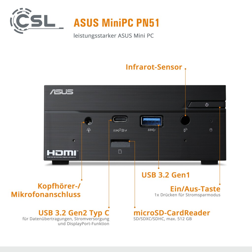 Asus Mini-PC »PN51 5300U / 8GB / 500 GB M.2 SSD«