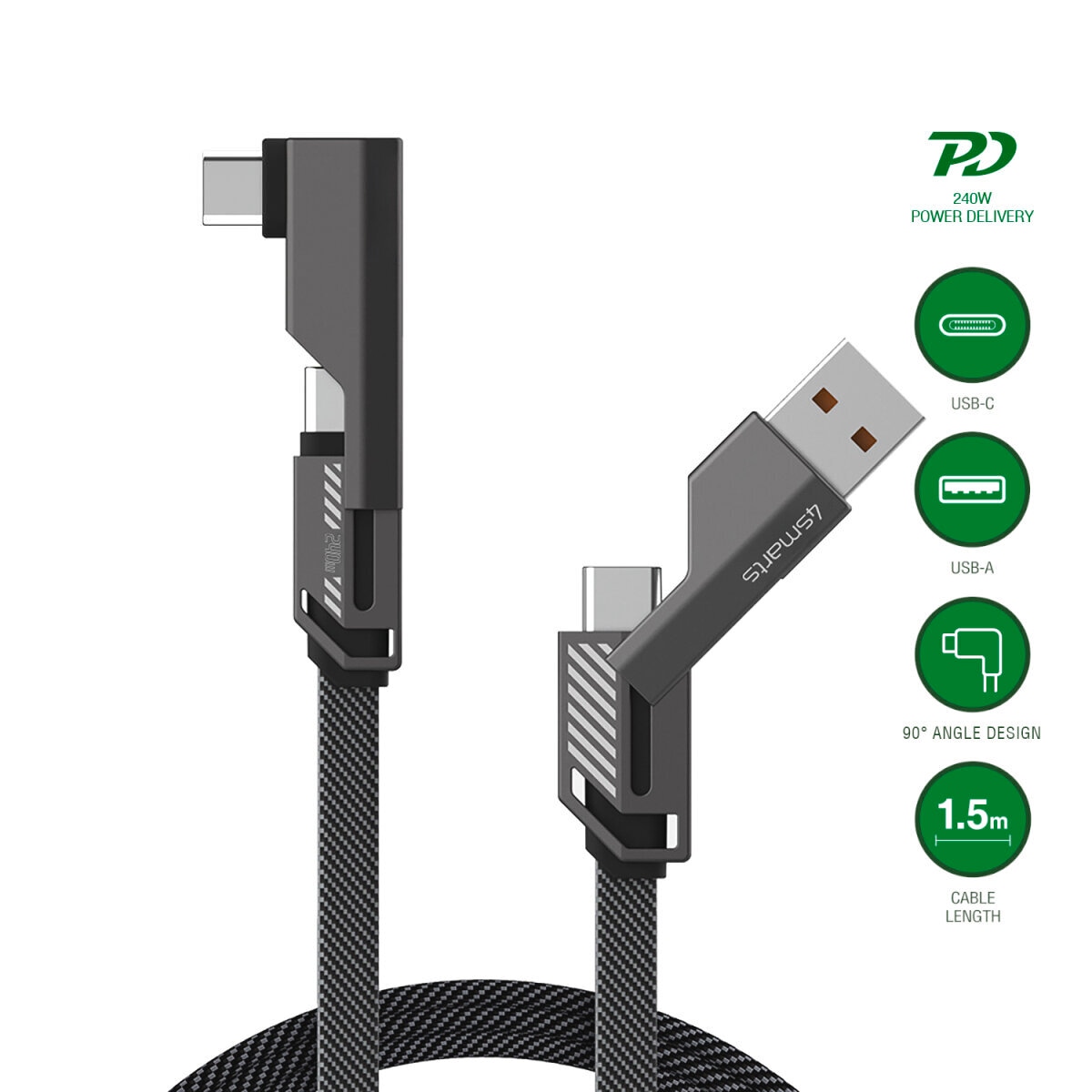4smarts USB-Kabel »USB-C Kabel ComboCord Flat Right Angle 240W 1,5m«, USB-C, 150,00 cm