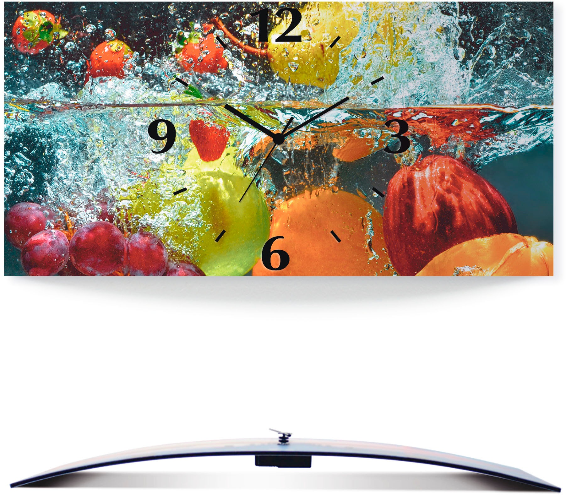 Artland Wanduhr »Spritzendes Obst auf dem Wasser«, 3D Optik gebogen