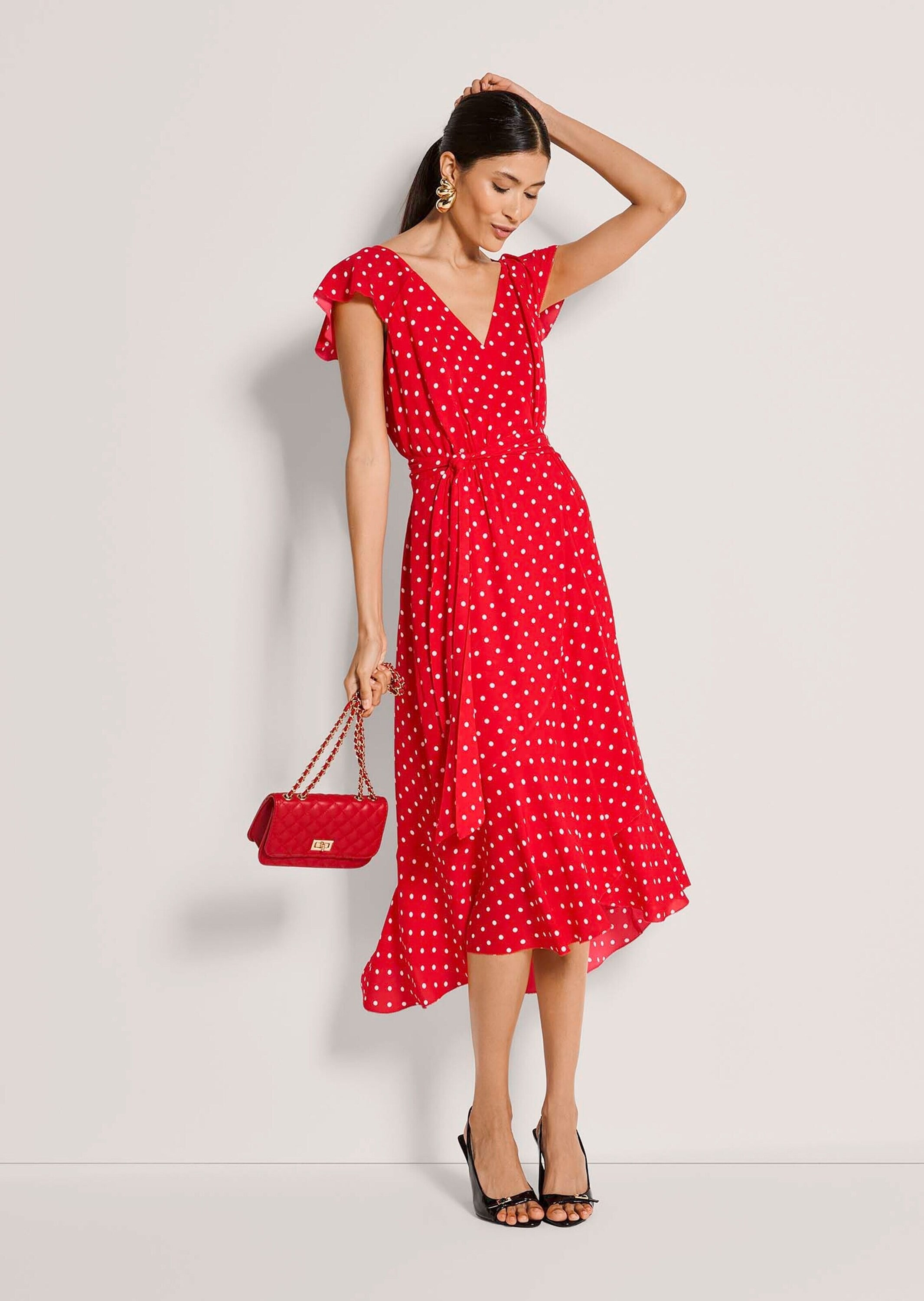 MADELEINE Midikleid »Wickelkleid Midikleid mit Tupfenmuster« Volant am Rock