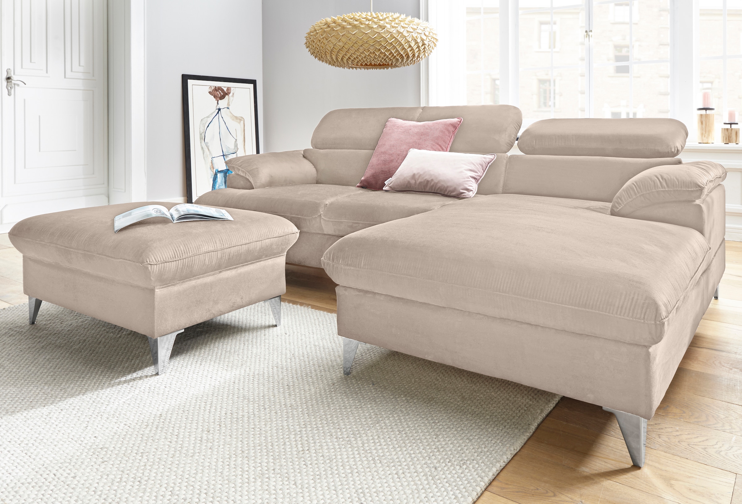 COTTA Ecksofa »Caluso L-Form« mit Kopfteilverstellung, wahlweise mit Bettfunktion & Bettkasten