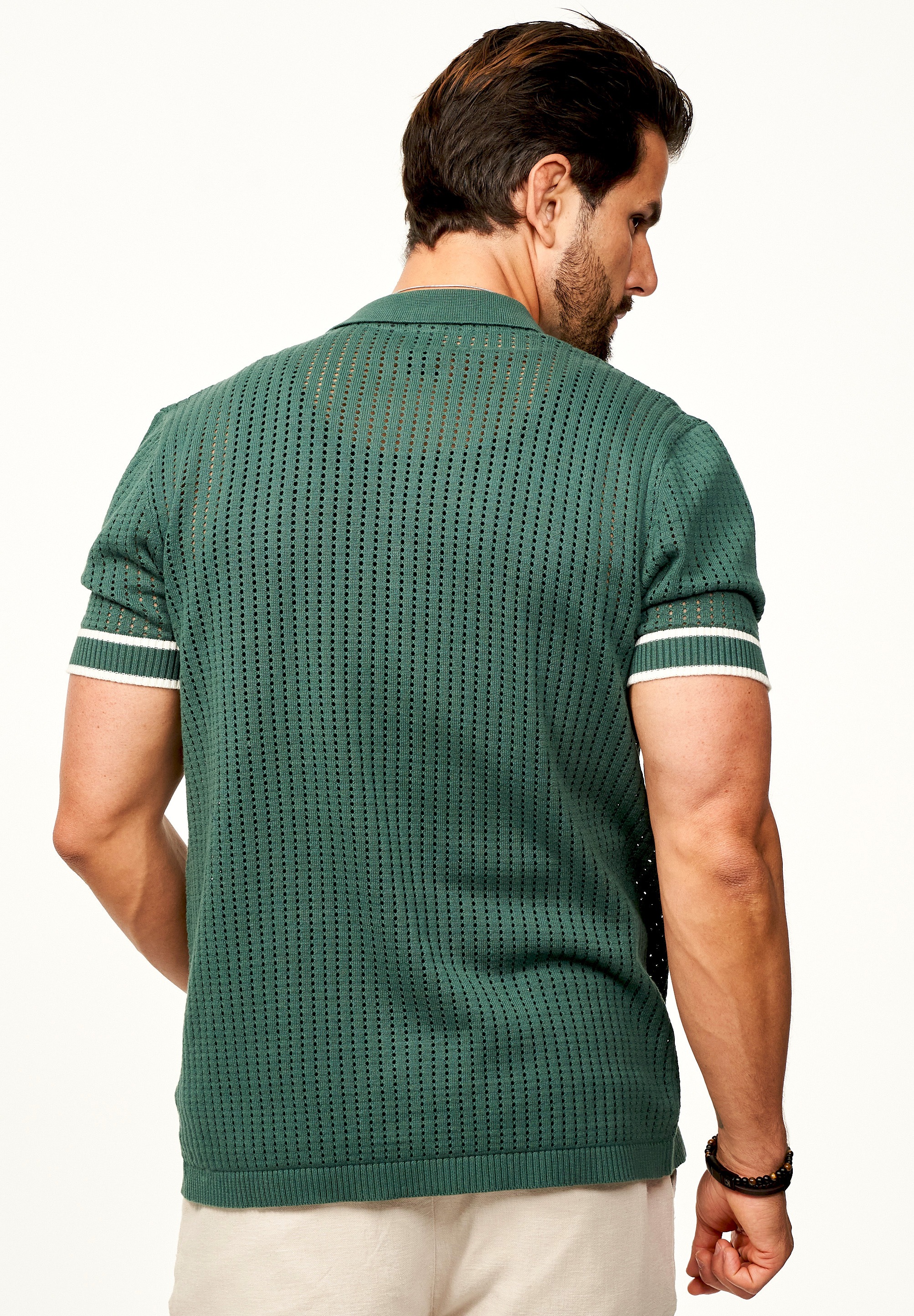 SOULSTAR Poloshirt »Kurzarm Strickhemd im Cardigan Stil mit Knopfleiste für Herren«