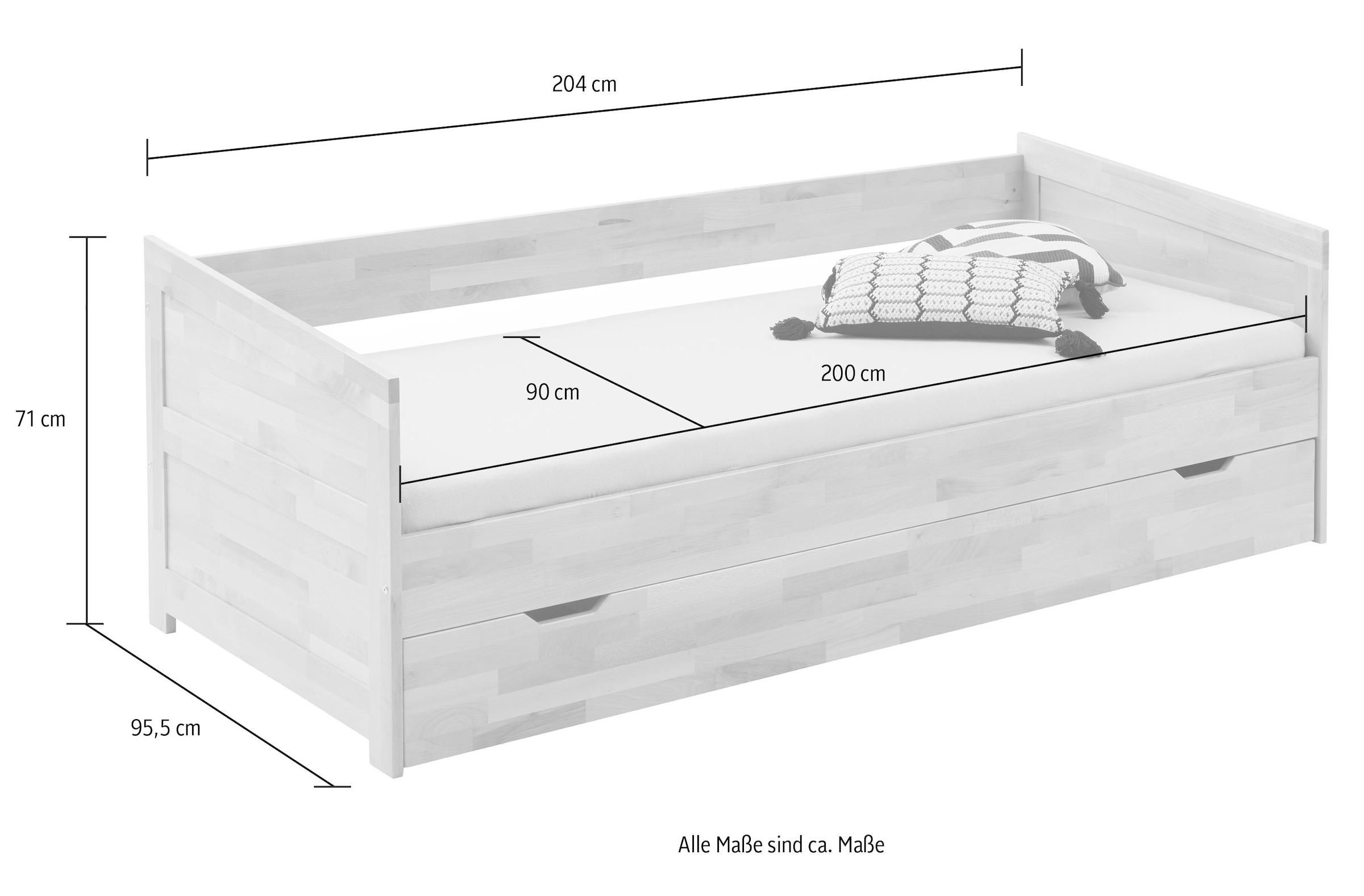 Relita Funktionsbett »Funktionsbett Nina«, Funktionsbett mit Bettschublade, Buche massiv lackiert