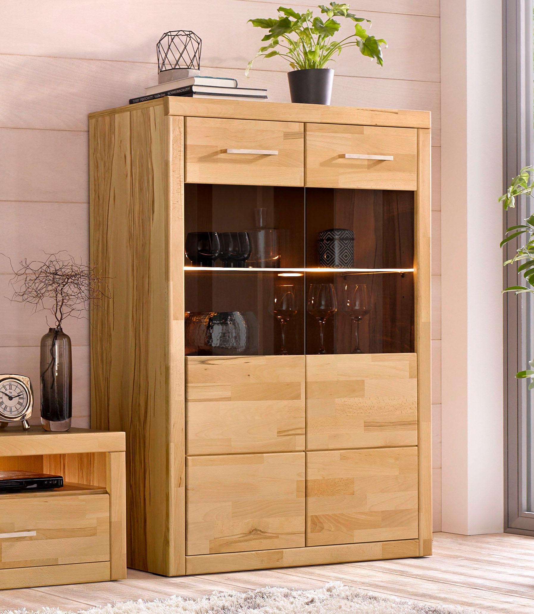 Home affaire Stauraumvitrine »Ribe,125cm hoch,112cm breit,4 breite Fächer«, Korpus Holzwerkstoff,2Türen mit Glaseinsatz, Böden versetzbar