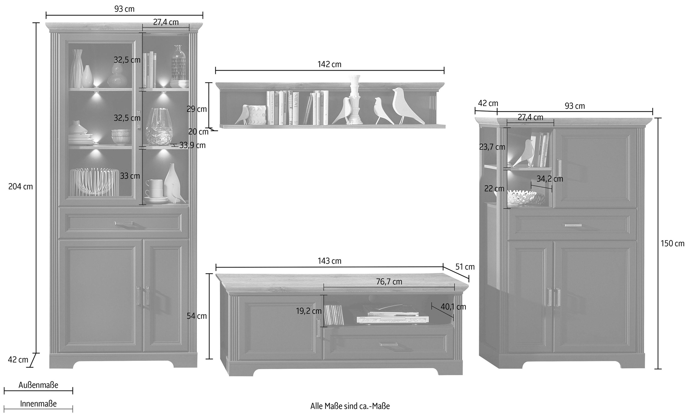 Innostyle Wohnwand »Jasmin« Set, 4 Stk. tlg.