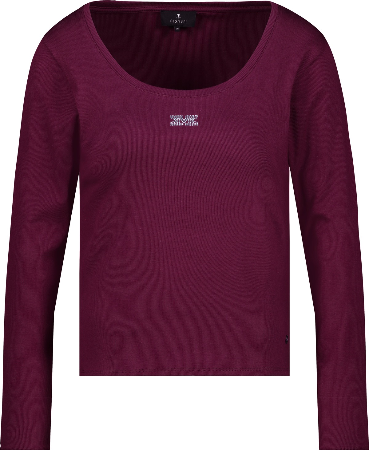 Monari Langarmshirt »Shirt Rippe Schmuck« Mit weitem Rundhalsausschnitt