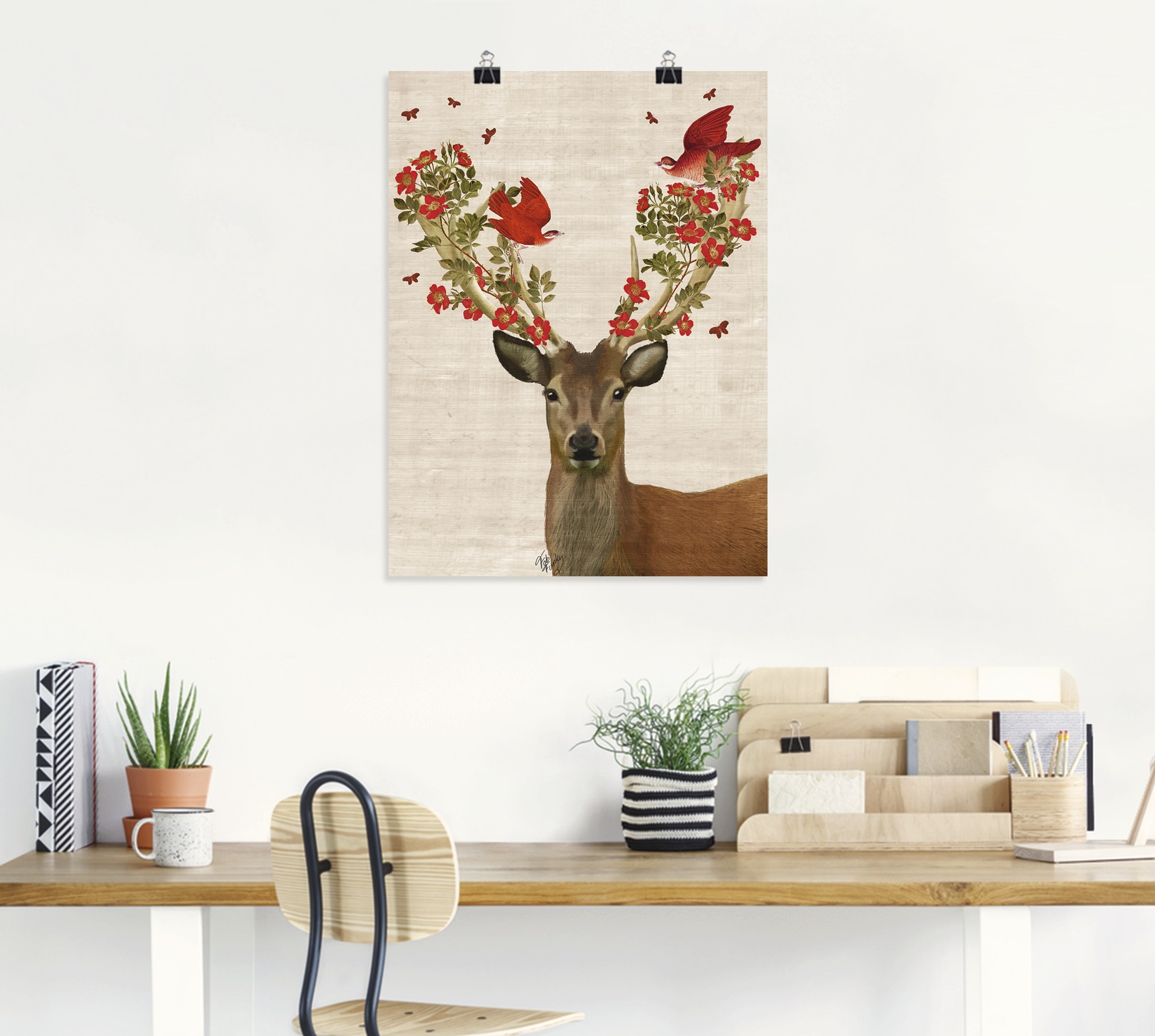 Artland Wandbild »Hirsch und Vögel Liebe«, Wildtiere, (1 St.), als Leinwandbild, Poster, Wandaufkleber in verschied. Größen