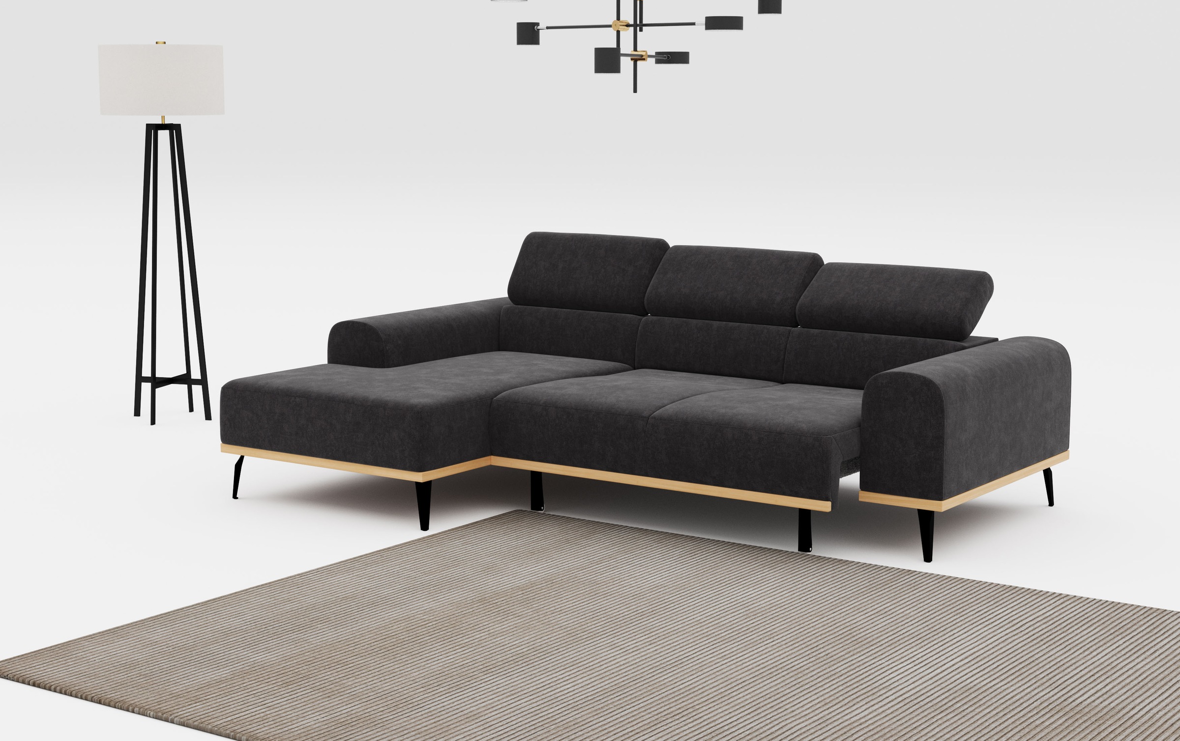 Places of Style Ecksofa »Carlo L-Form«, mit Kopfteilverstellung & Holz-Rahmenoptik, wahlweise Relaxfunktion