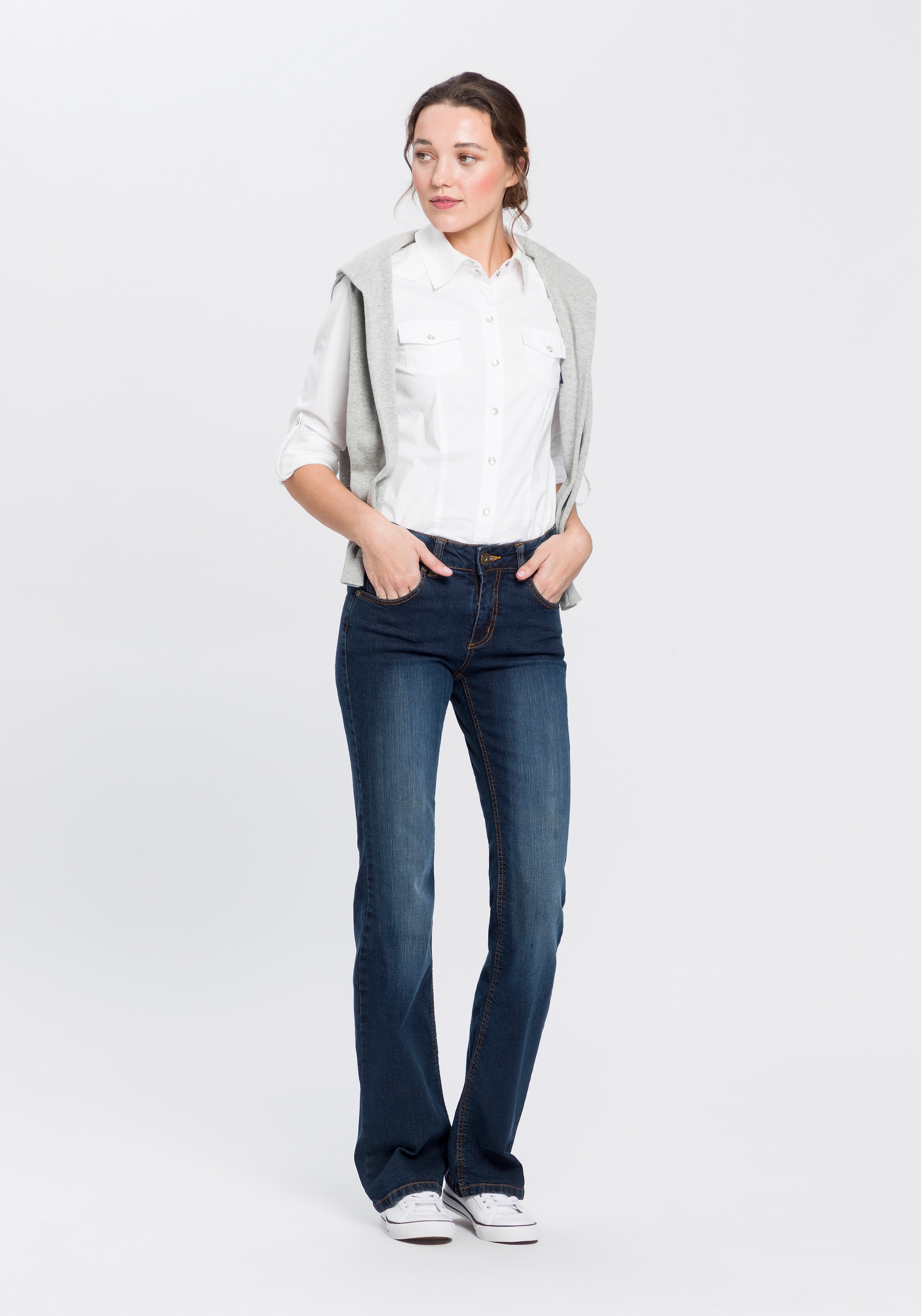 Arizona Bootcut-Jeans »Bund seitlichem mit Gummizugeinsatz«, High OTTO bestellen Waist bei